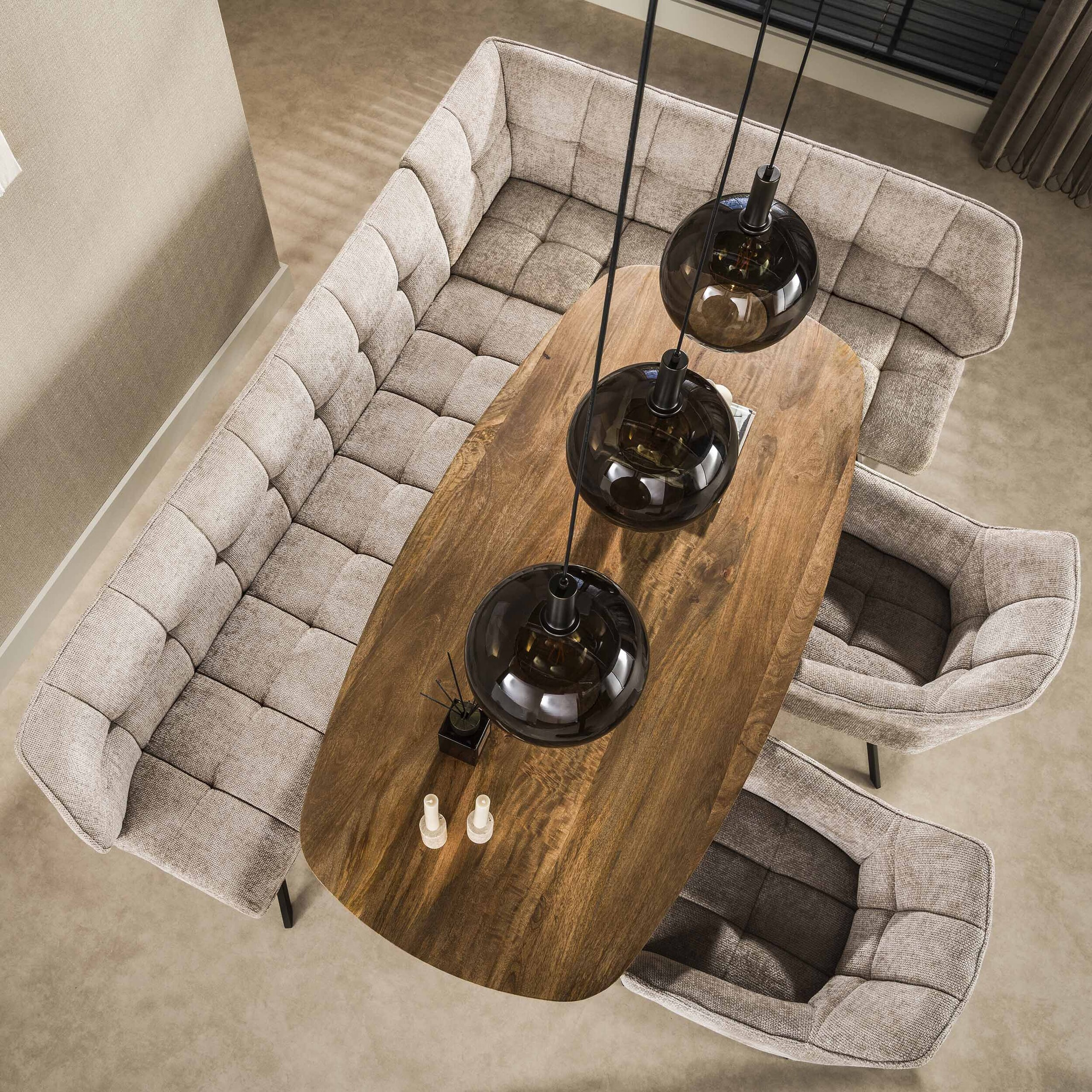 LifestyleFurn Eetkamerbank 'Thandie' Hoven stof, Rechts, kleur Zand/Bruin