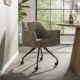 LifestyleFurn Eetkamerstoel op wielen 'Thandie' Hoven stof, kleur Taupe