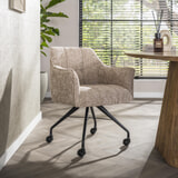 LifestyleFurn Eetkamerstoel op wielen 'Thandie' Hoven stof, kleur Zand