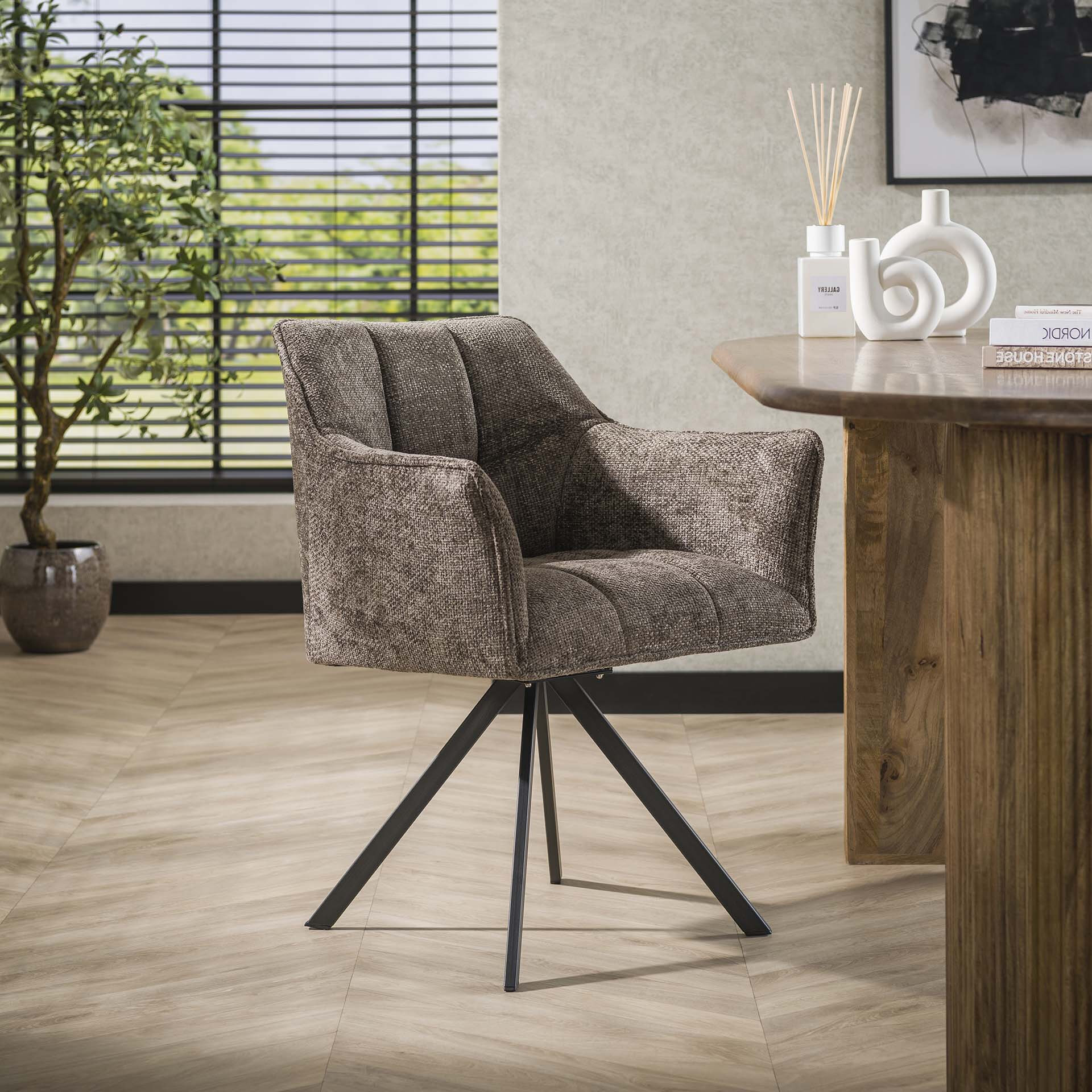 LifestyleFurn Draaibare Eetkamerstoel 'Thandie' Hoven stof, kleur Taupe