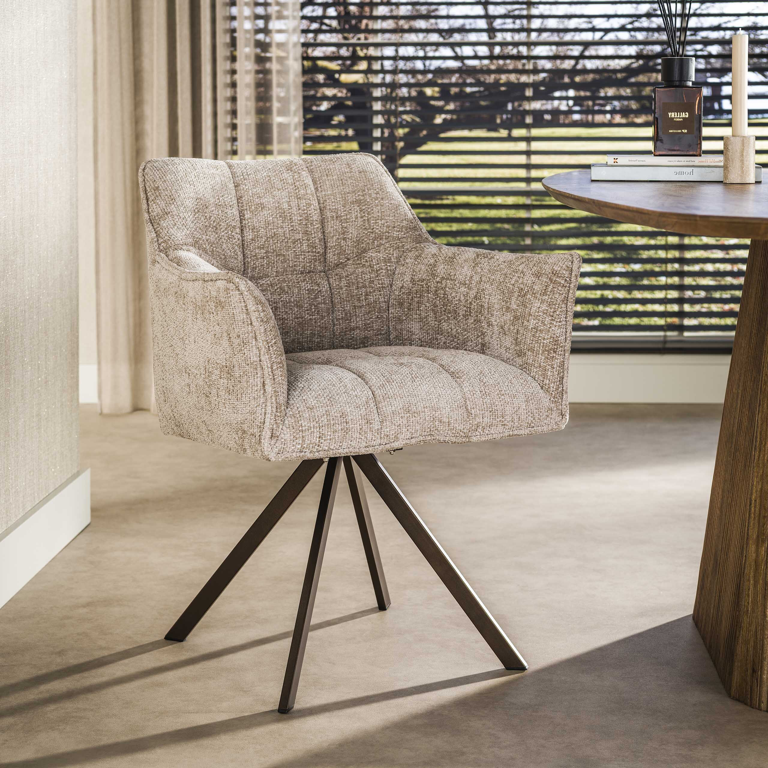 LifestyleFurn Draaibare Eetkamerstoel 'Thandie' Hoven stof en bruin staal