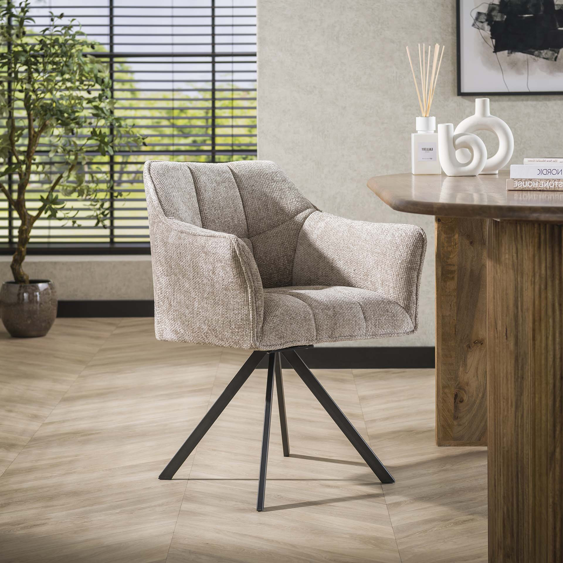 LifestyleFurn Draaibare Eetkamerstoel 'Thandie' Hoven stof, kleur Zand