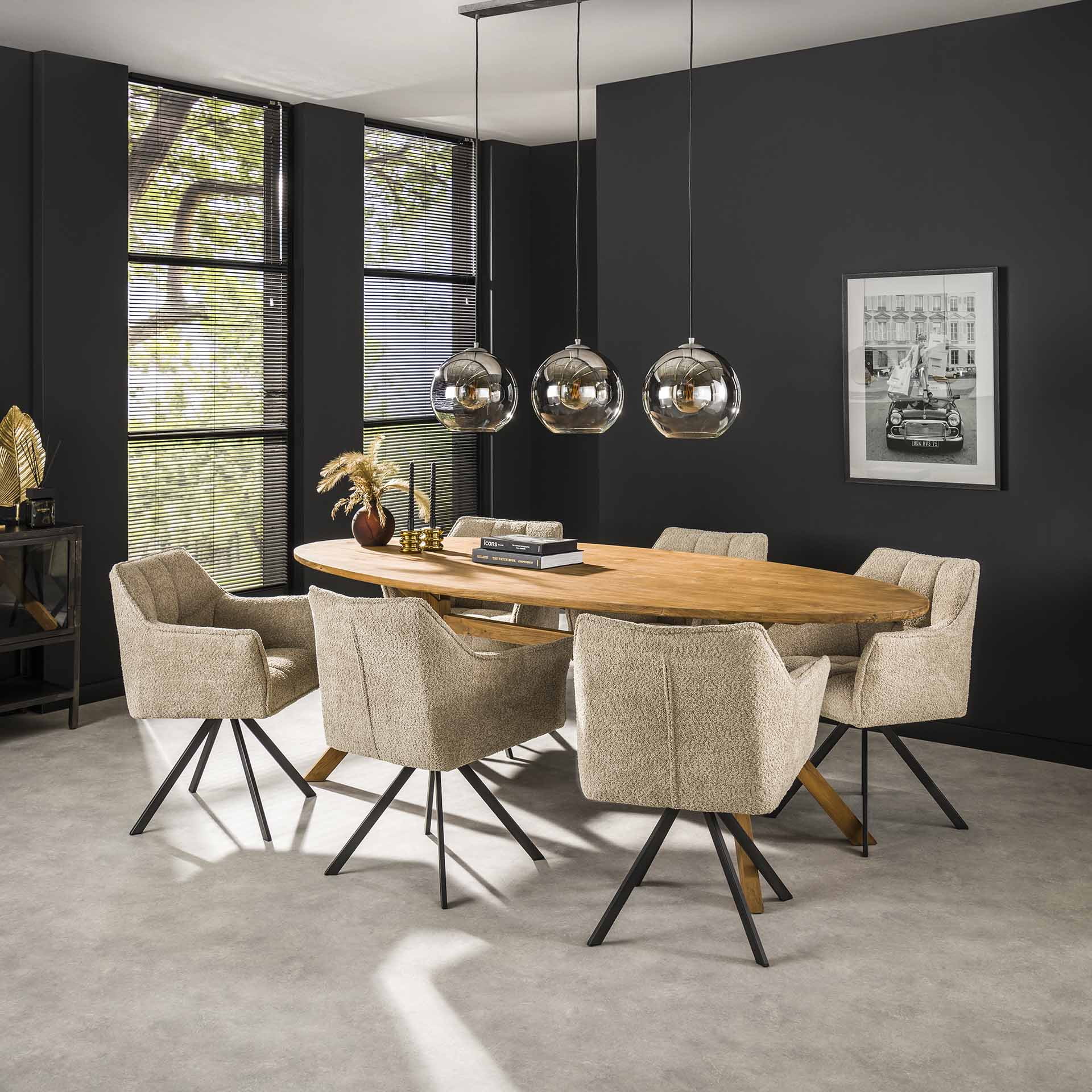 LifestyleFurn Eetkamerstoel 'Thandie' Bouclé, Draaibaar, kleur Boucle zandkleur