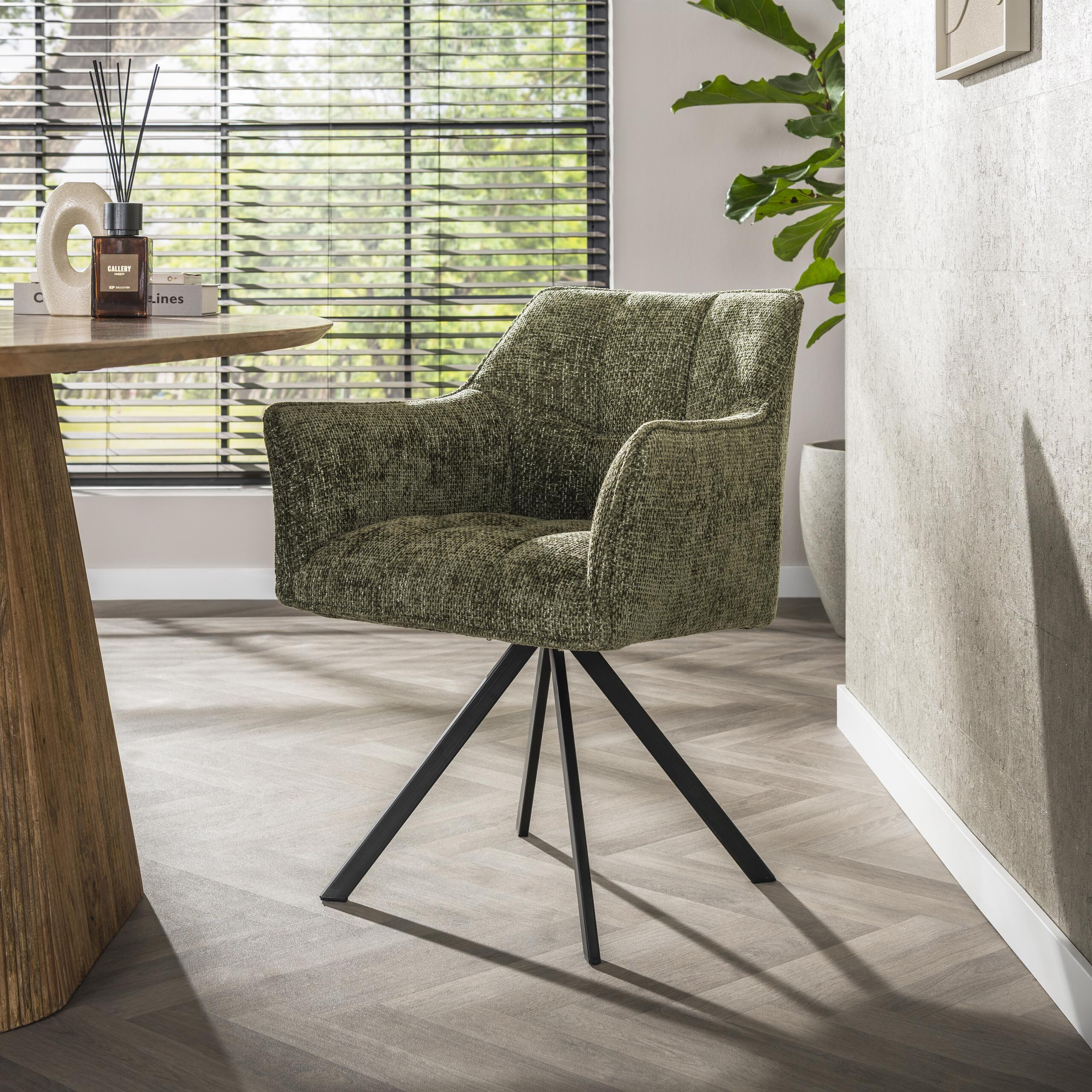LifestyleFurn Draaibare Eetkamerstoel Thandie Chenille - Groen