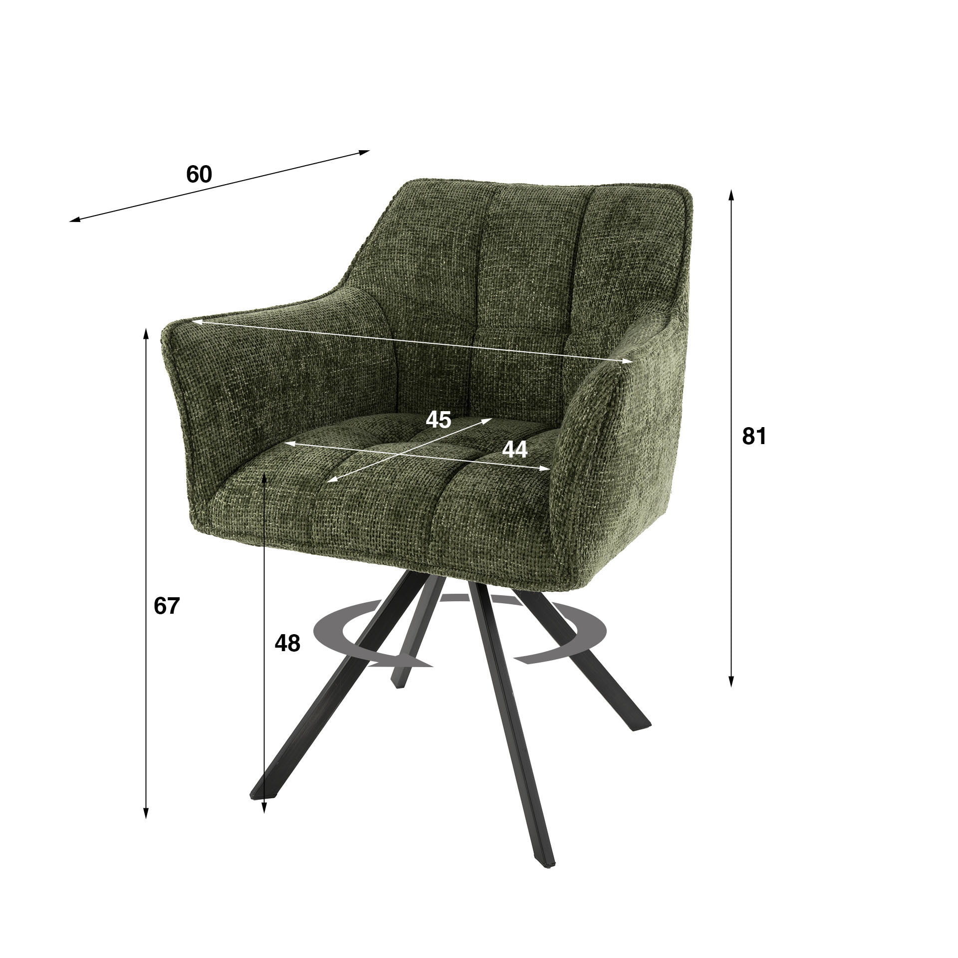 LifestyleFurn Draaibare Eetkamerstoel 'Thandie' Hoven stof, kleur Groen