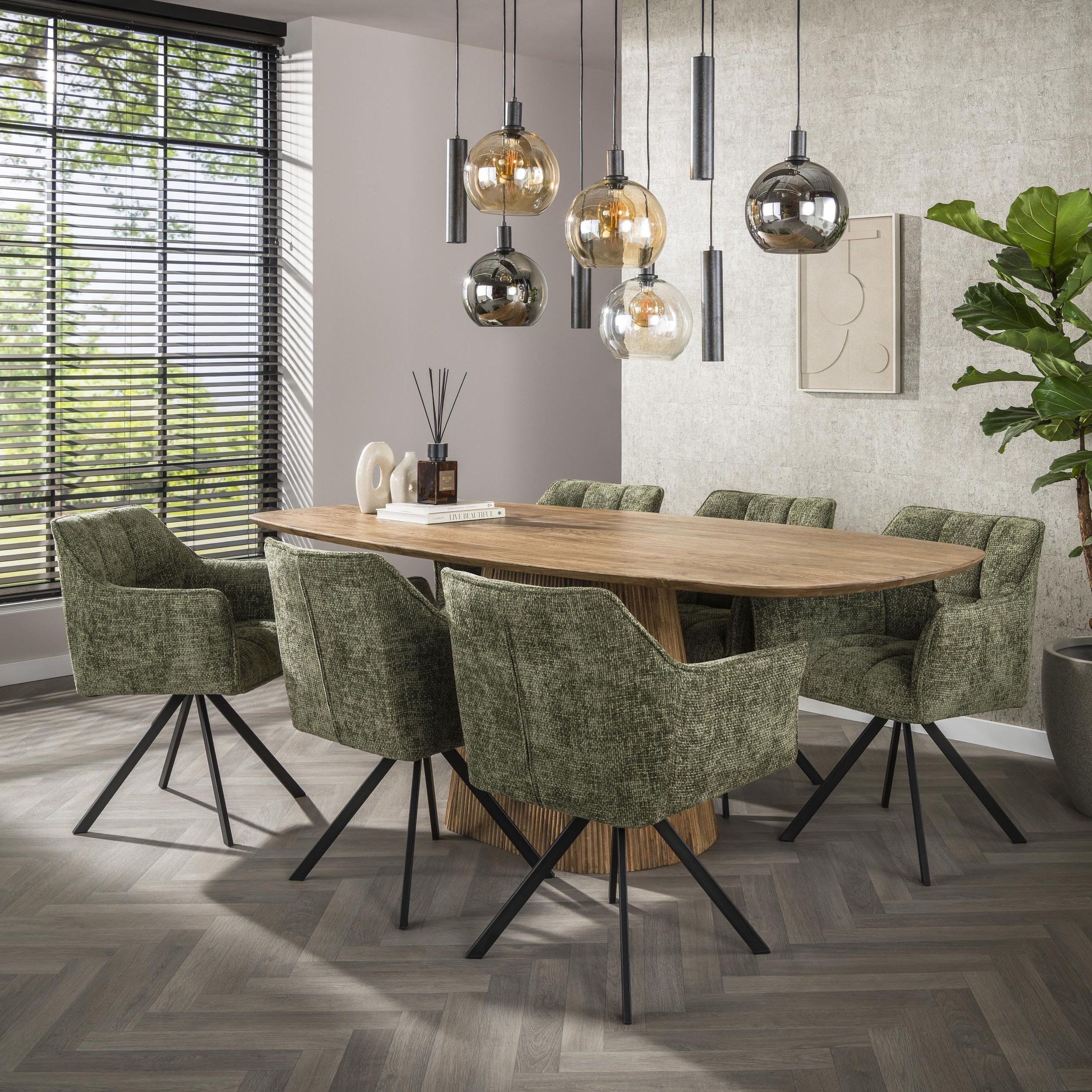 LifestyleFurn Draaibare Eetkamerstoel 'Thandie' Hoven stof, kleur Groen