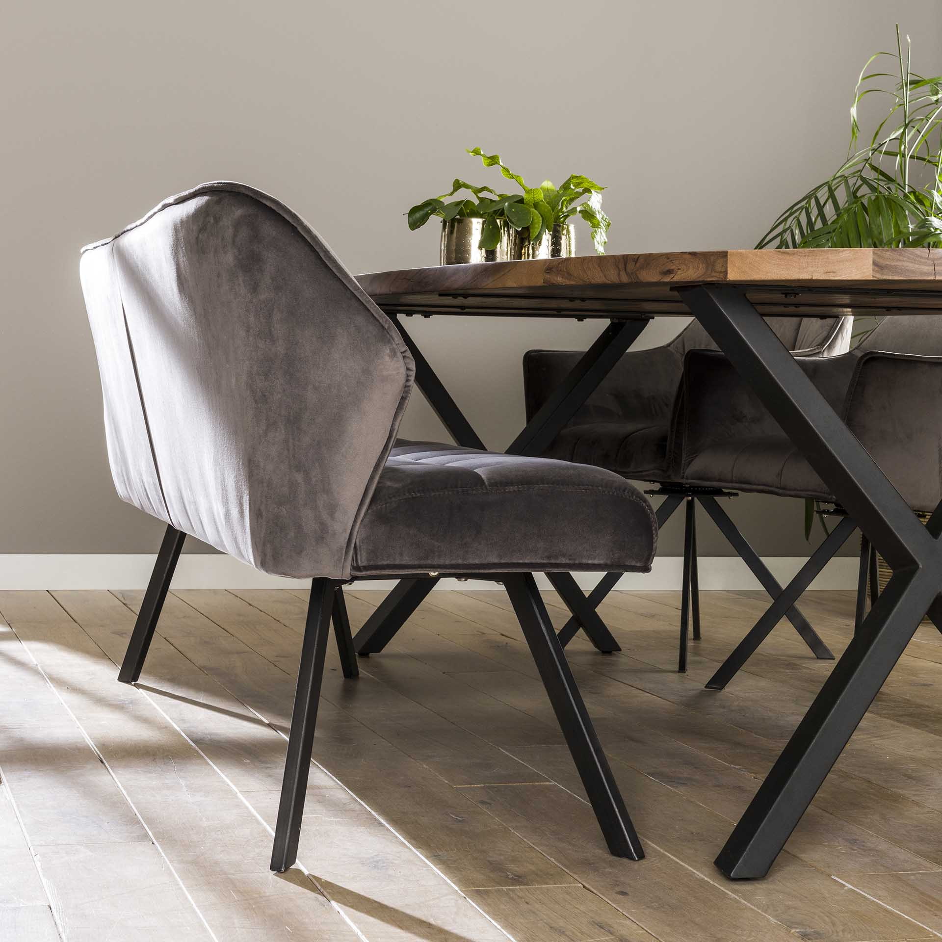 LifestyleFurn Eetkamerbank 'Thandie' Velvet, 180cm, kleur Antraciet