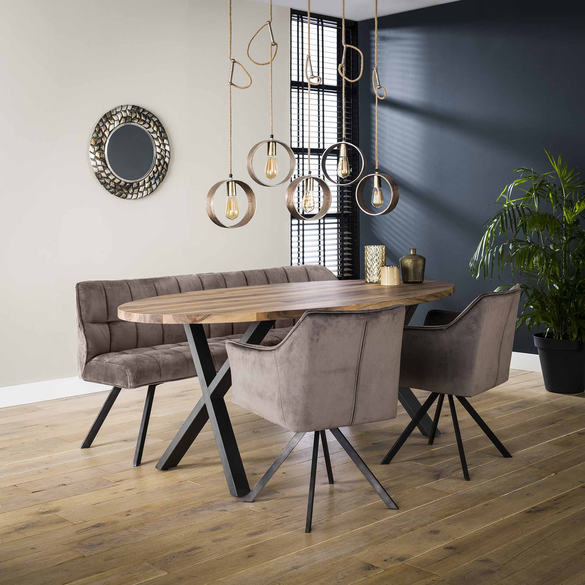 LifestyleFurn Eetkamerbank 'Thandie' Velvet, 180cm, kleur Antraciet
