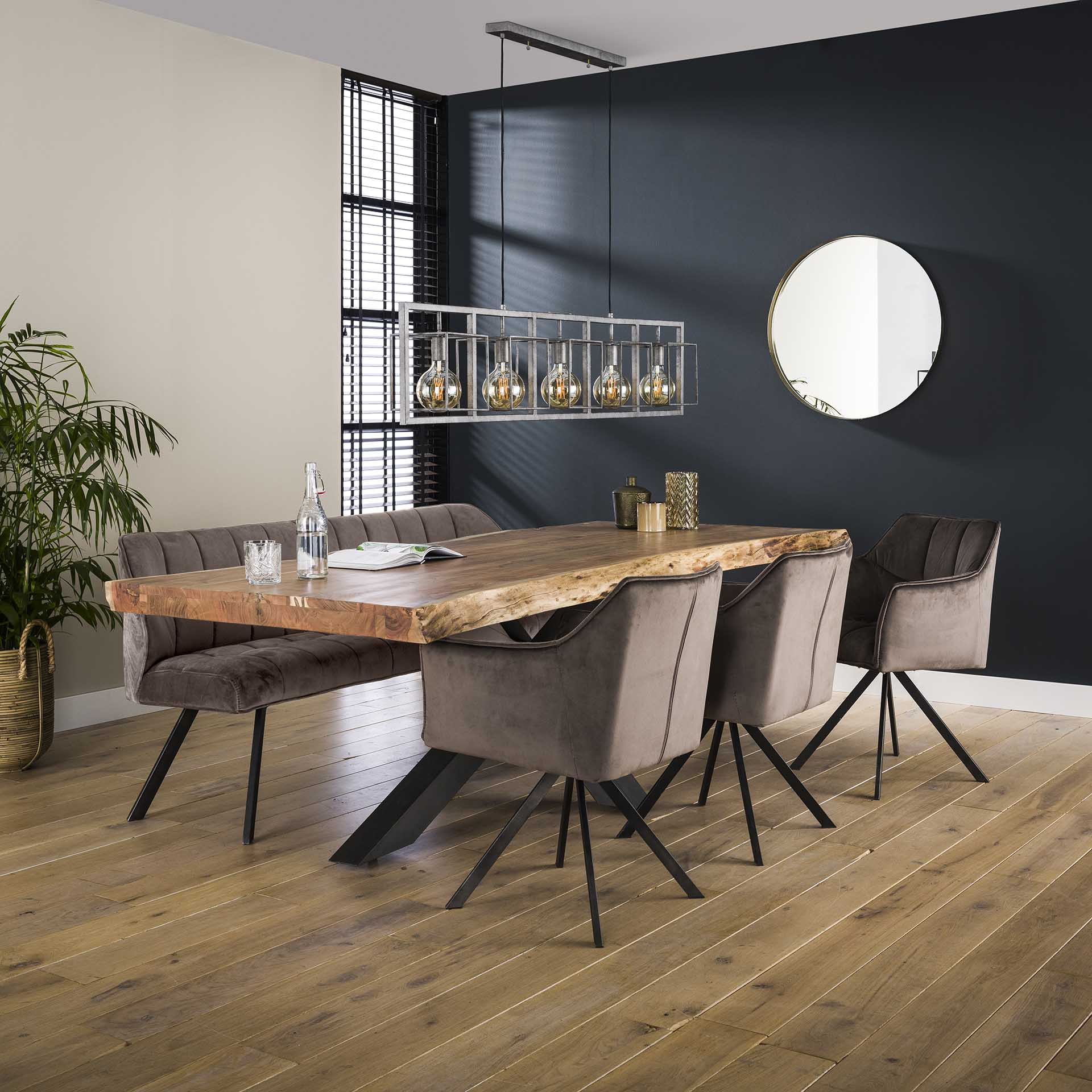 LifestyleFurn Eetkamerbank 'Thandie' Velvet, 180cm, kleur Antraciet