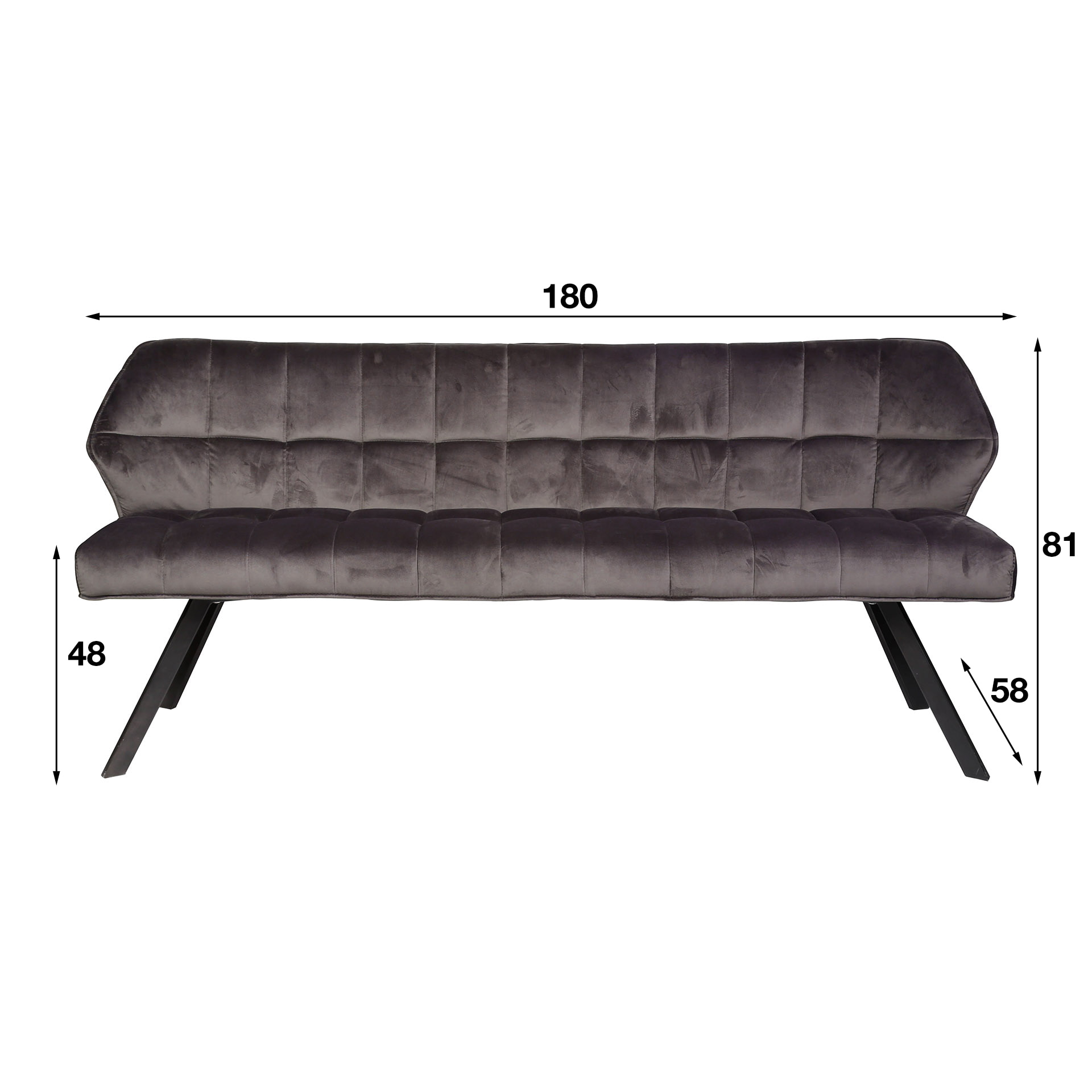 LifestyleFurn Eetkamerbank 'Thandie' Velvet, 180cm, kleur Antraciet