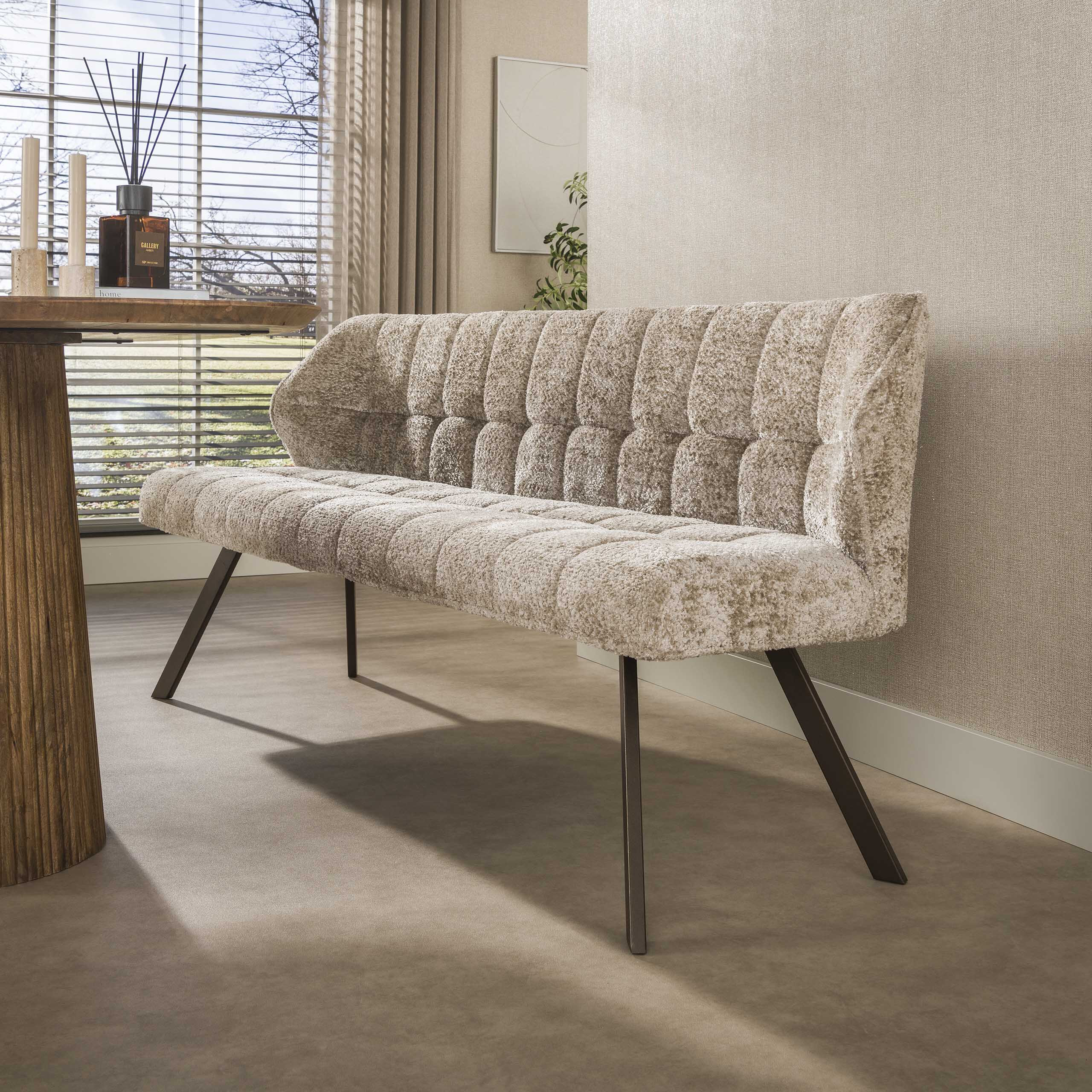 LifestyleFurn Eetkamerbank 'Thandie' Alura stof, kleur Zand/Bruin