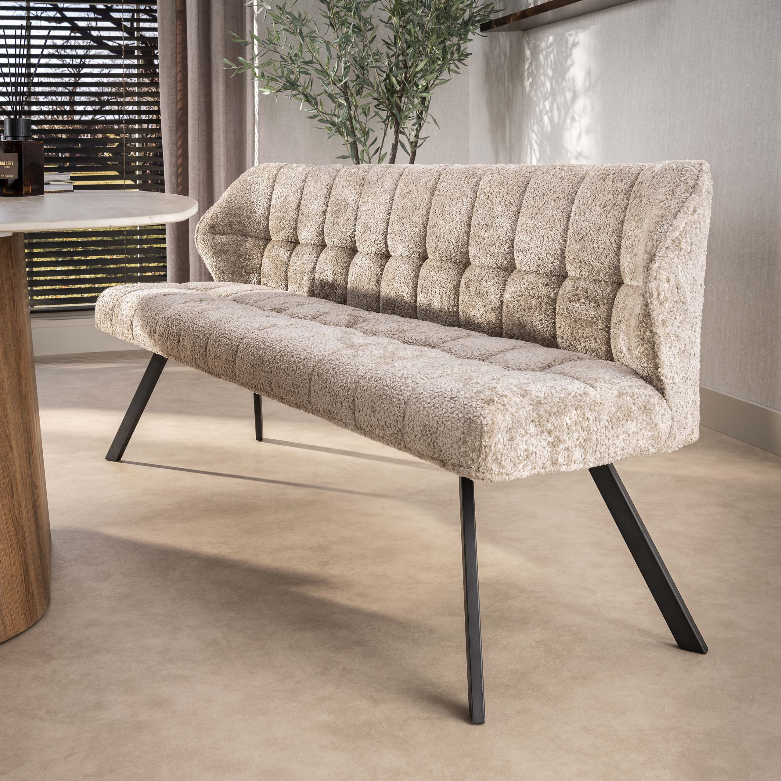 LifestyleFurn Eetkamerbank Thandie Alura stof, 180cm - Zand