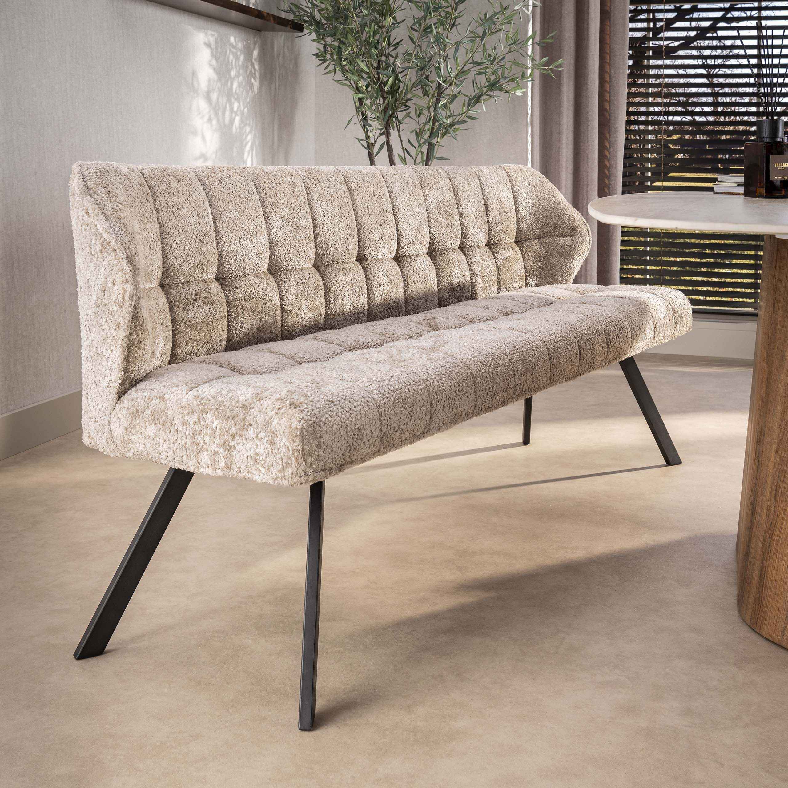 LifestyleFurn Eetkamerbank 'Thandie' Alura stof, 180cm, kleur Zand