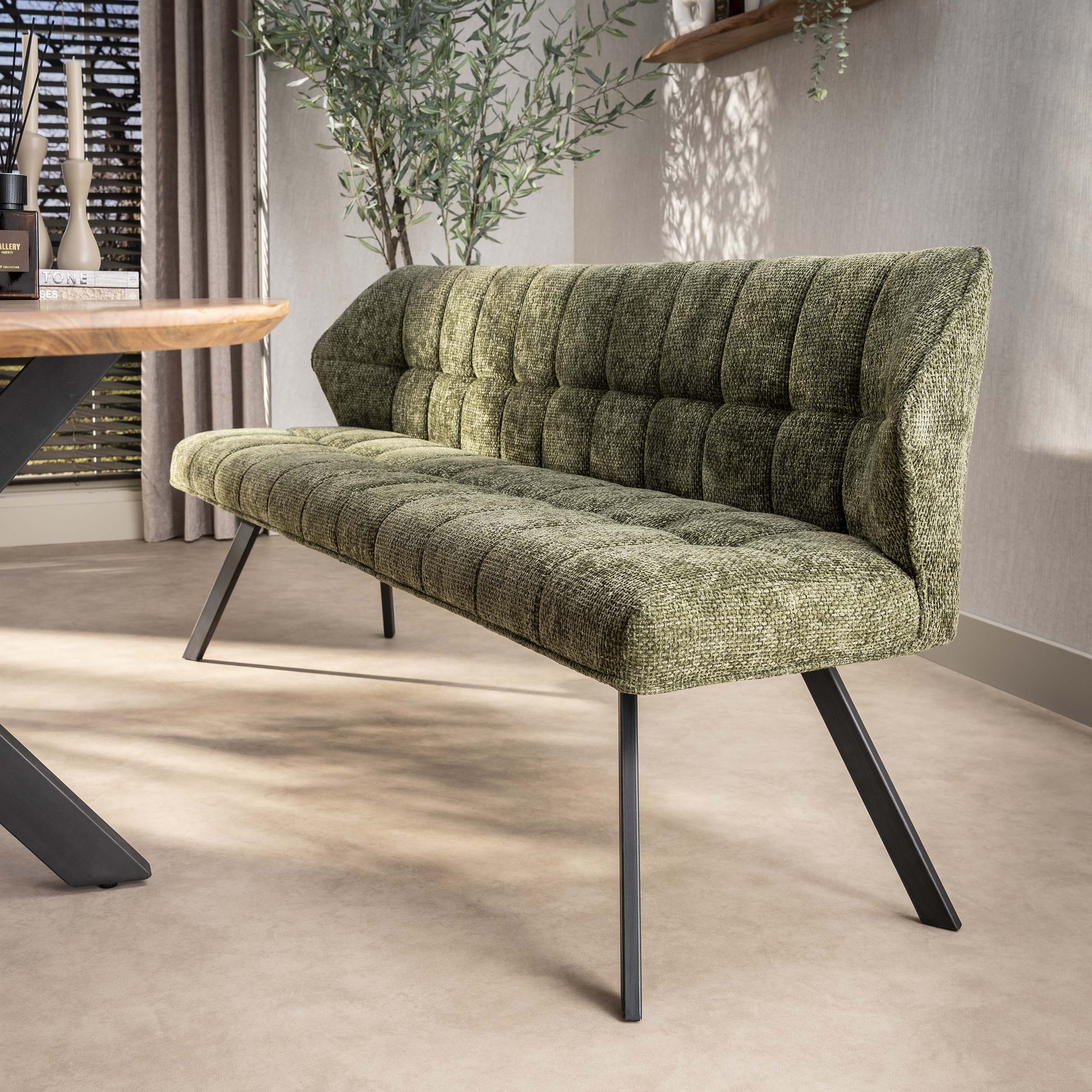 LifestyleFurn Eetkamerbank Thandie Hoven stof, 180cm - Groen