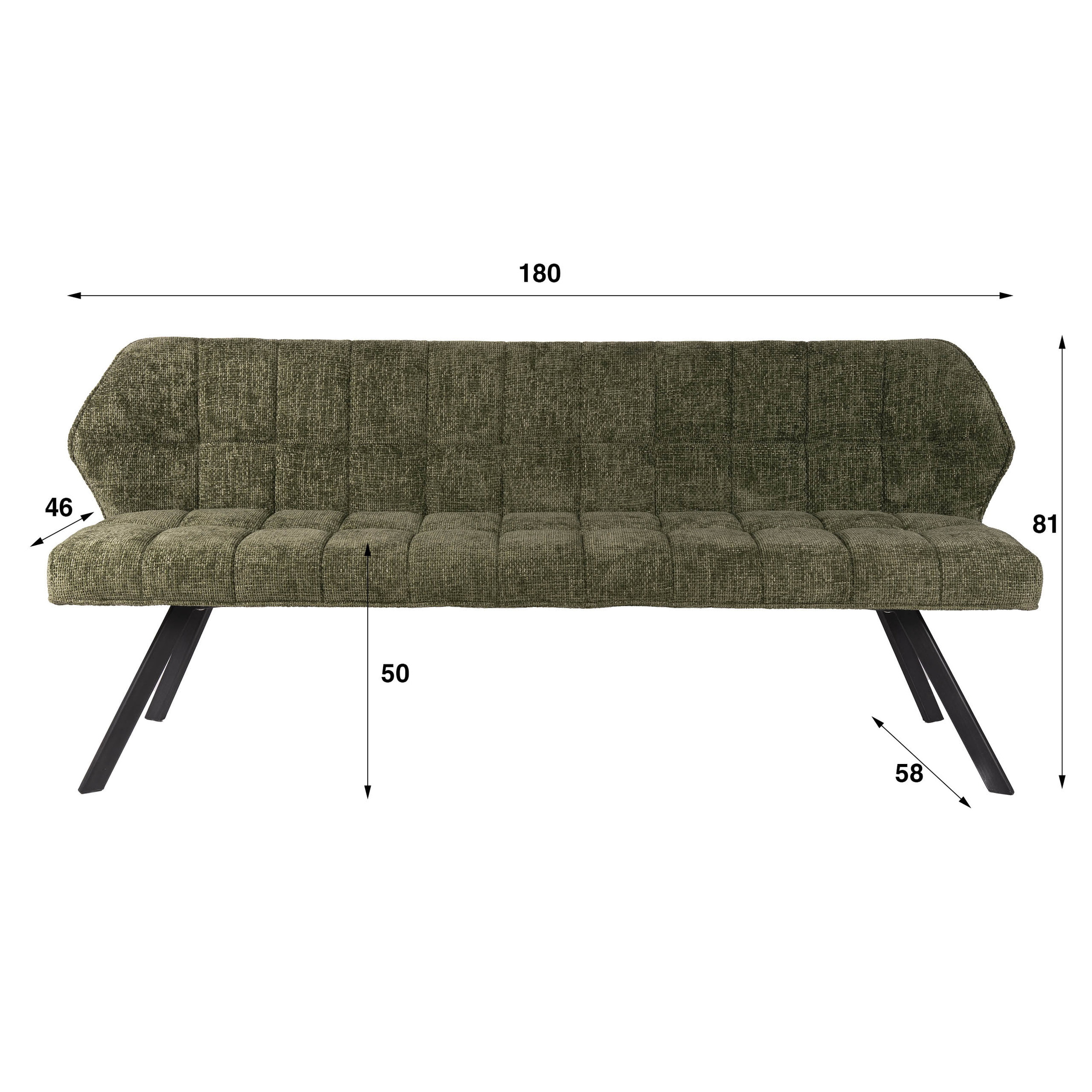 LifestyleFurn Eetkamerbank 'Thandie' Hoven stof, 180cm, kleur Groen