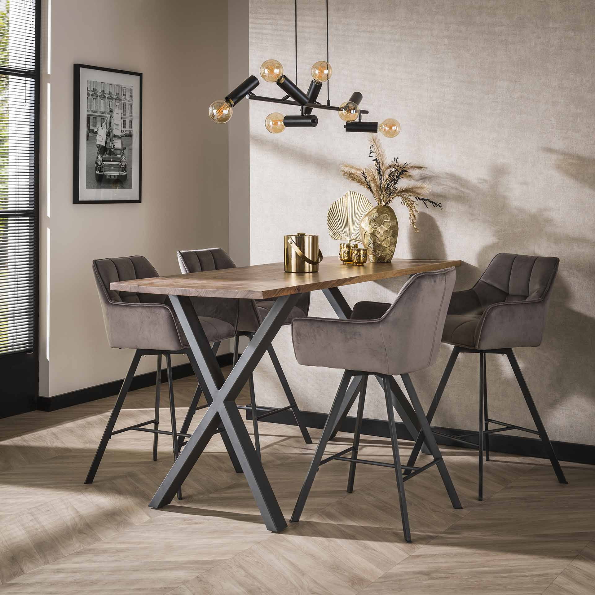 LifestyleFurn Draaibare Barstoel 'Thandie' Velvet, kleur Antraciet velours