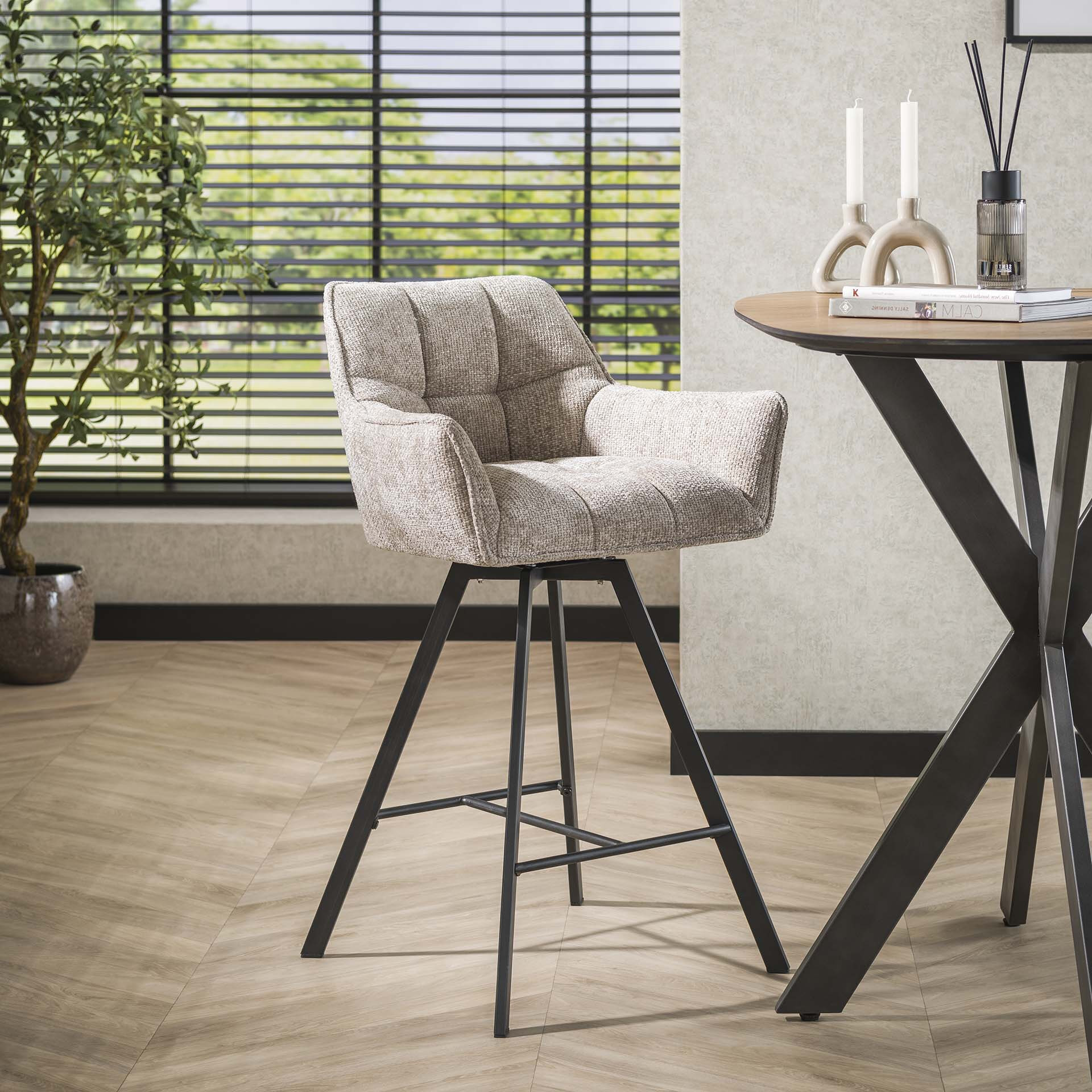 LifestyleFurn Draaibare Barstoel 'Thandie' Rich stof (zithoogte 69cm)