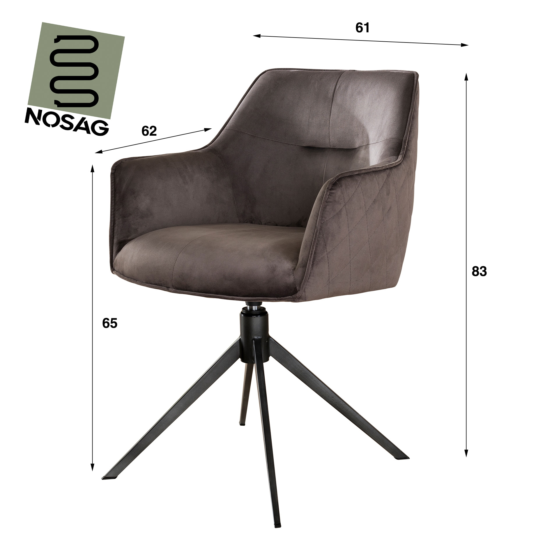 LifestyleFurn Draaibare Eetkamerstoel 'Lavonne' Velvet, kleur Antraciet