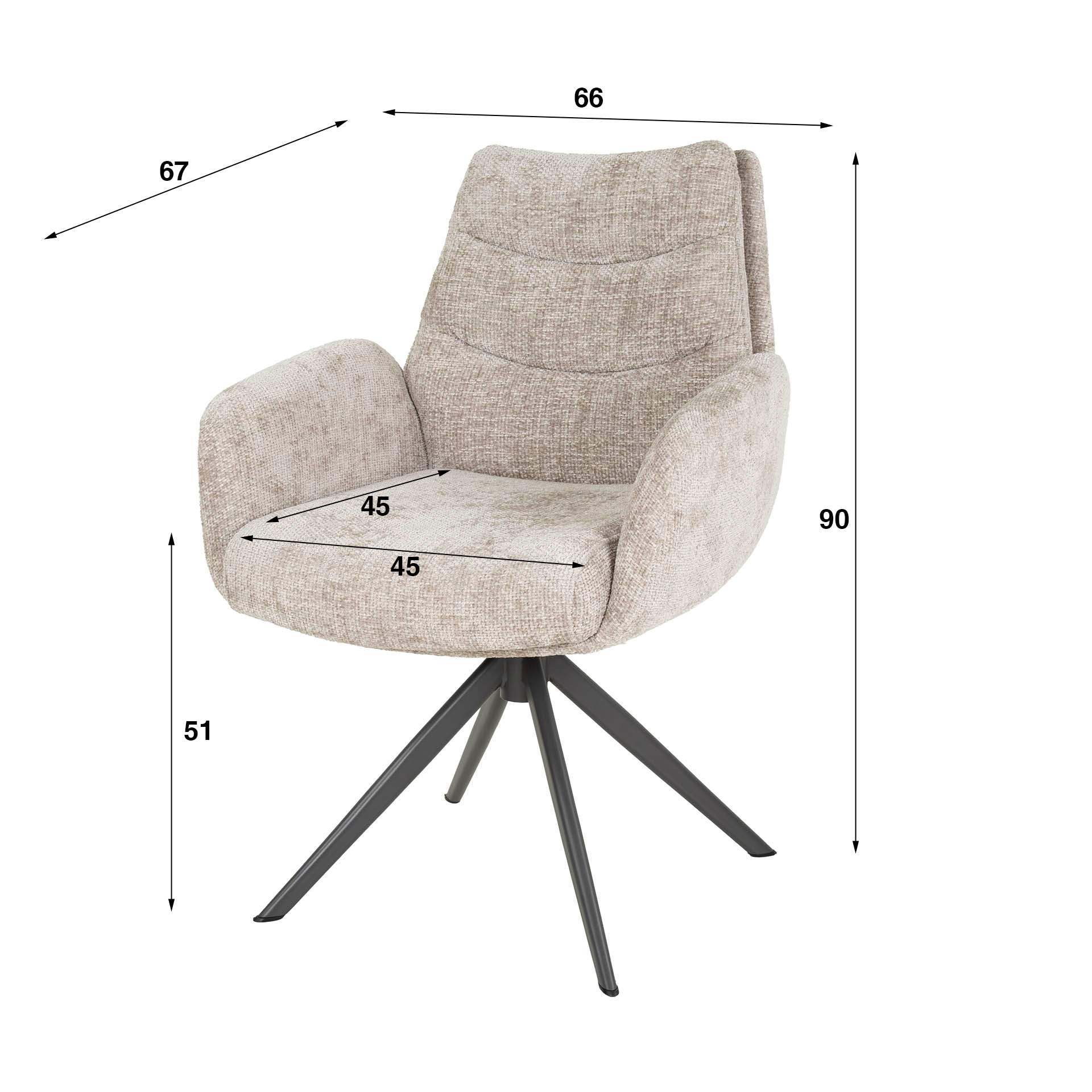 LifestyleFurn Draaibare Eetkamerstoel 'Kristee' Chenille, kleur Zand