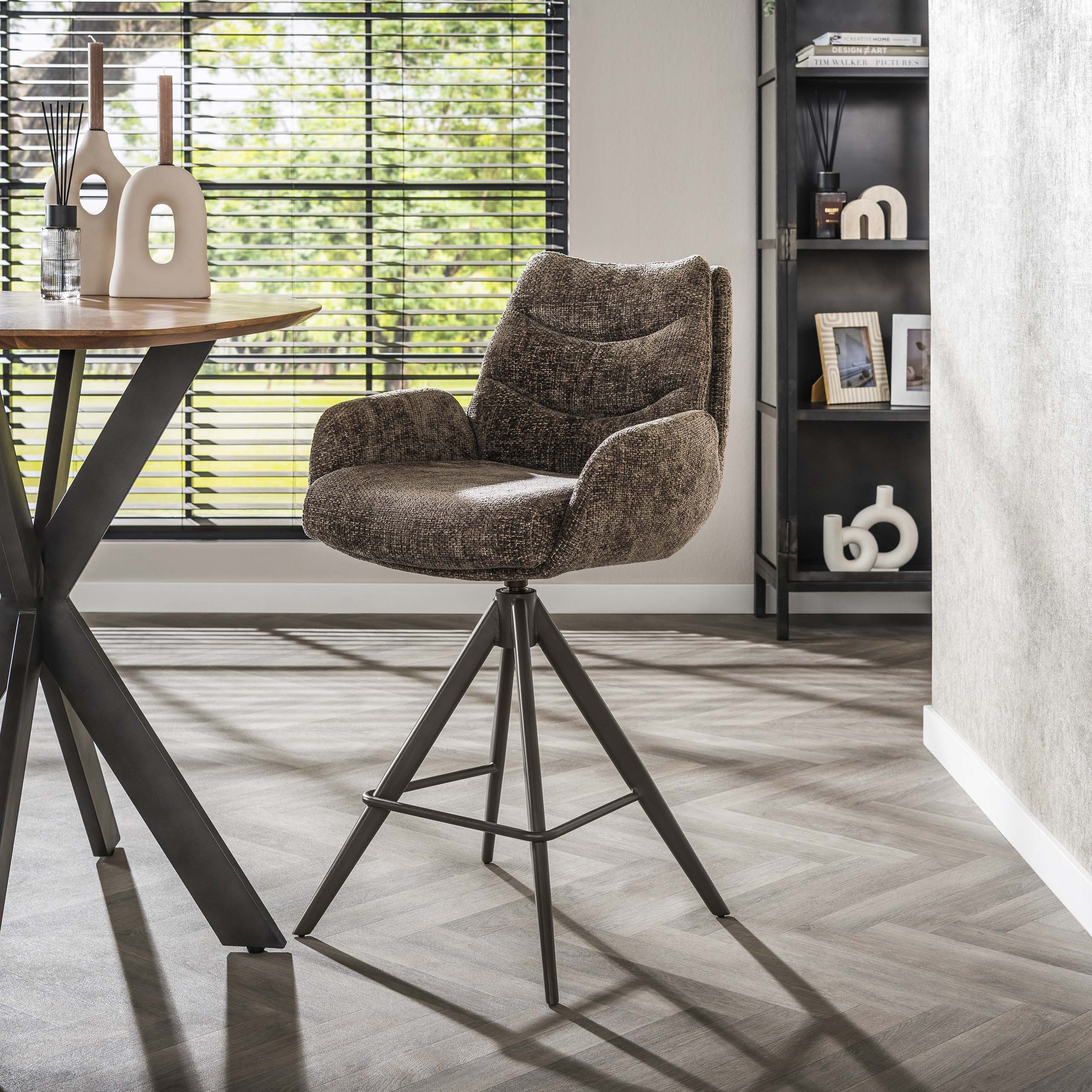 LifestyleFurn Draaibare Barstoel Kristee Chenille - Taupe/Bruin (zithoogte 67cm)
