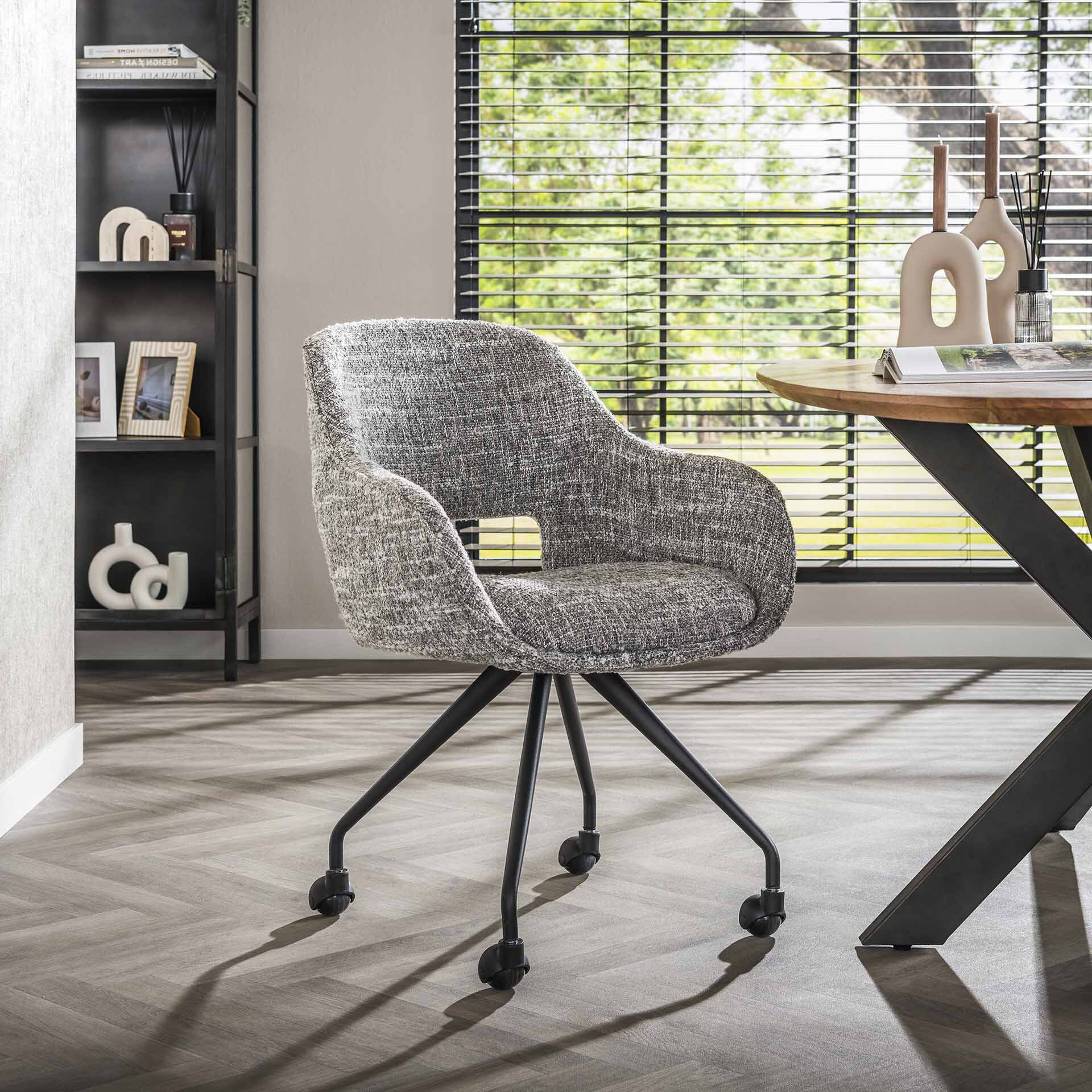 LifestyleFurn Eetkamerstoel Deonte Op wieltjes - Staalgrijs