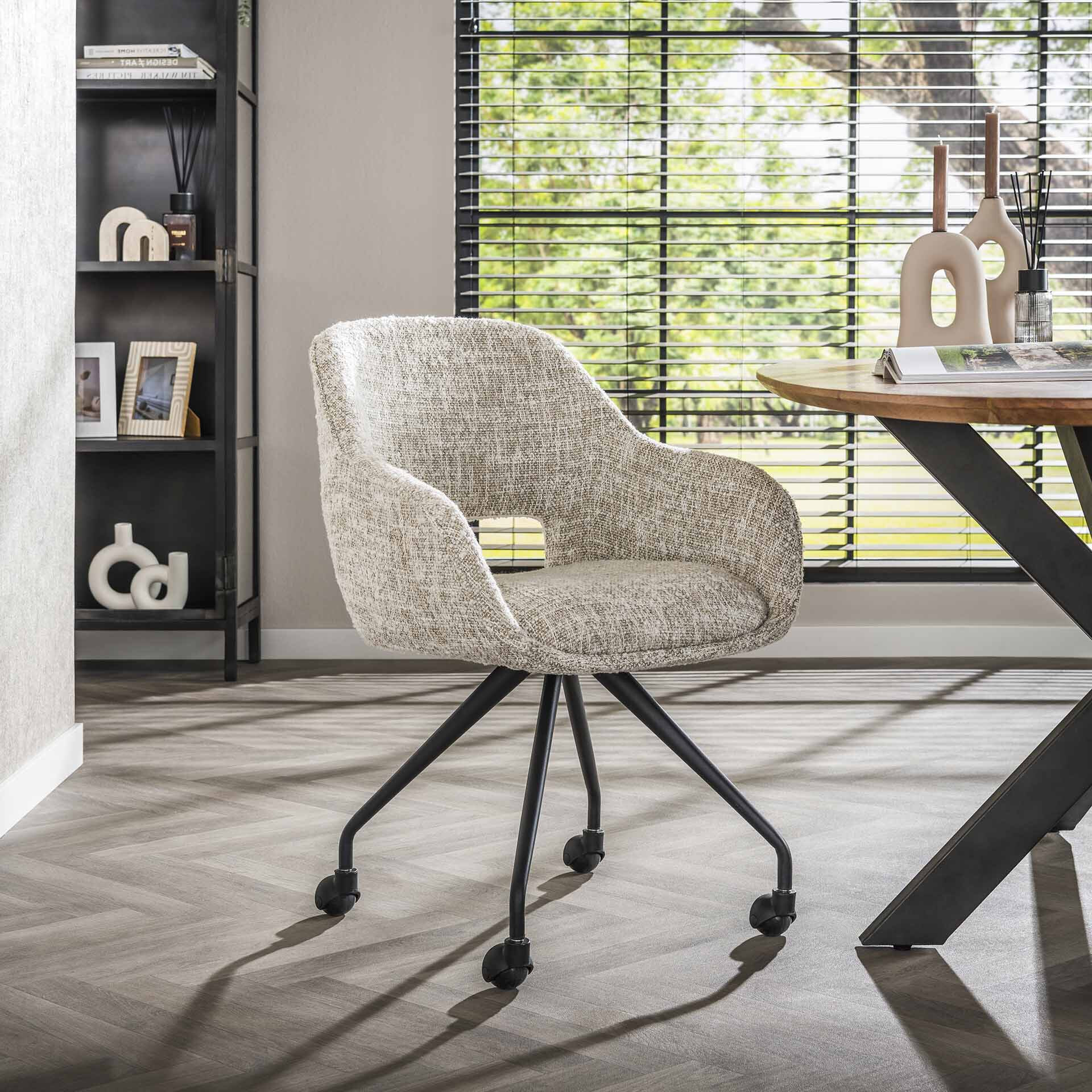 LifestyleFurn Eetkamerstoel 'Deonte' Op wieltjes, kleur Off White