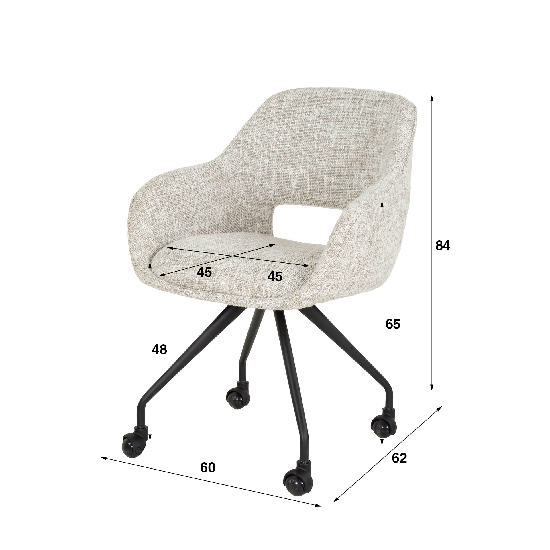 LifestyleFurn Eetkamerstoel 'Deonte' Op wieltjes, kleur Off White