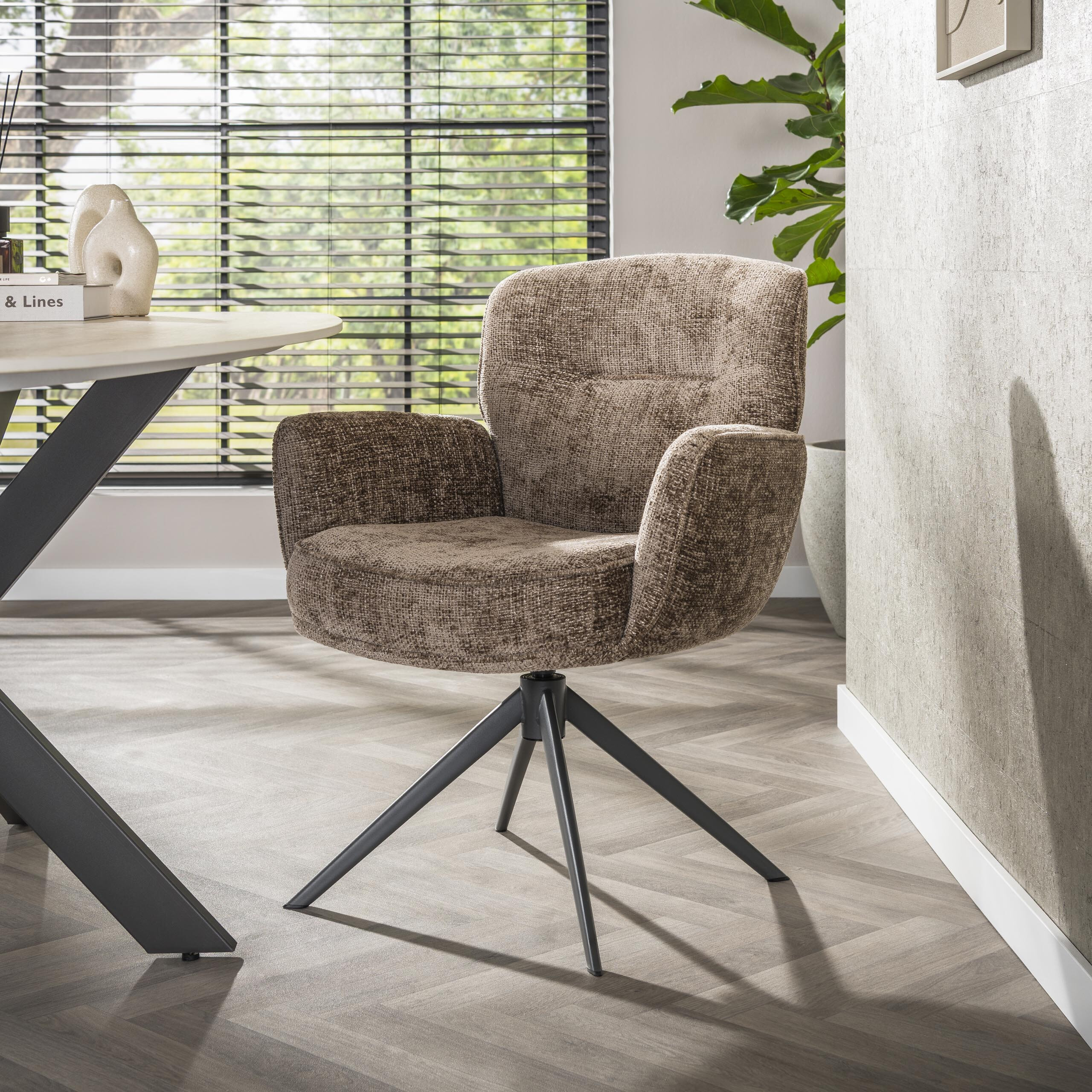 LifestyleFurn Draaibare Eetkamerstoel Laisa Chenille - Champagne