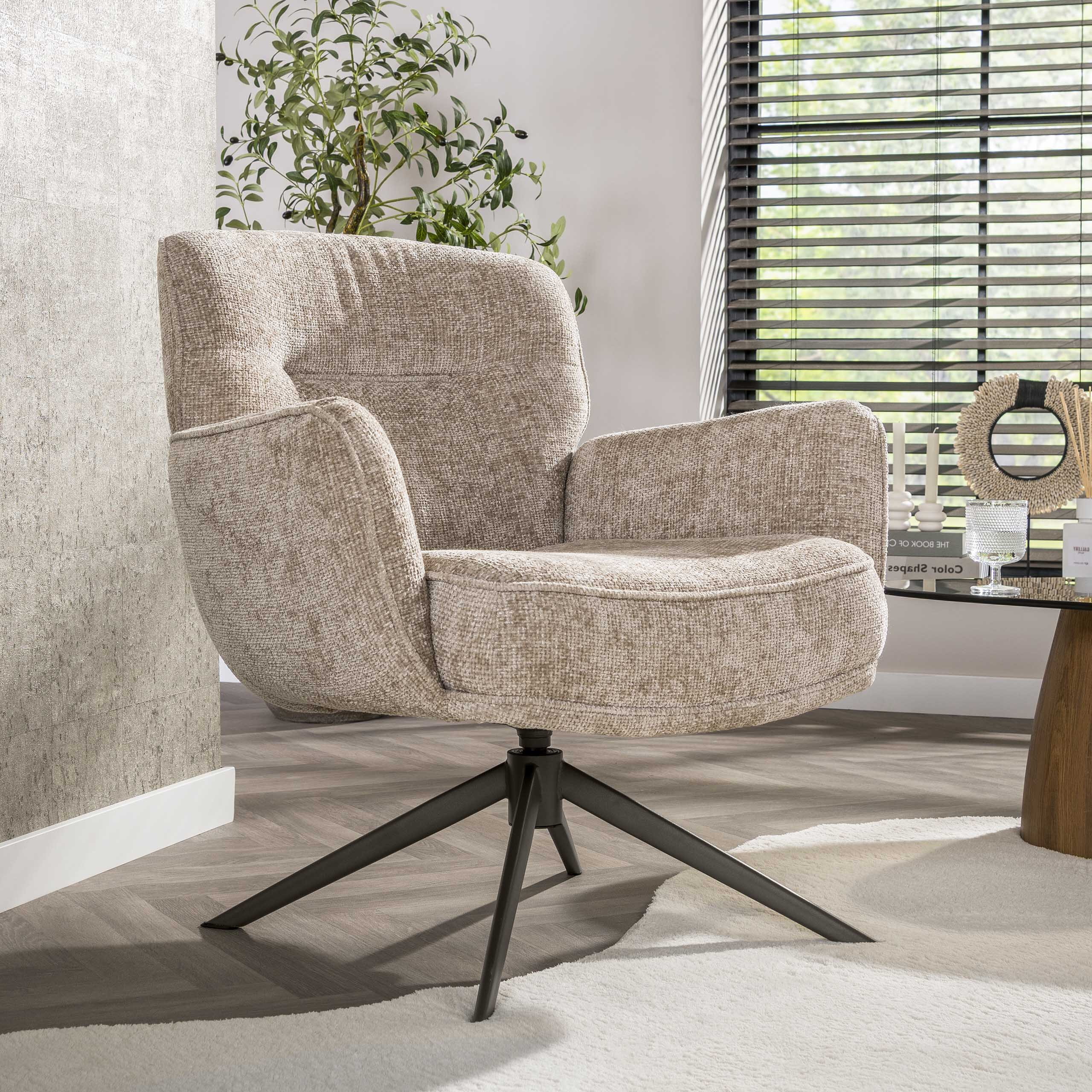 LifestyleFurn Draauifauteuil Laisa Chenille - Zand/Bruin