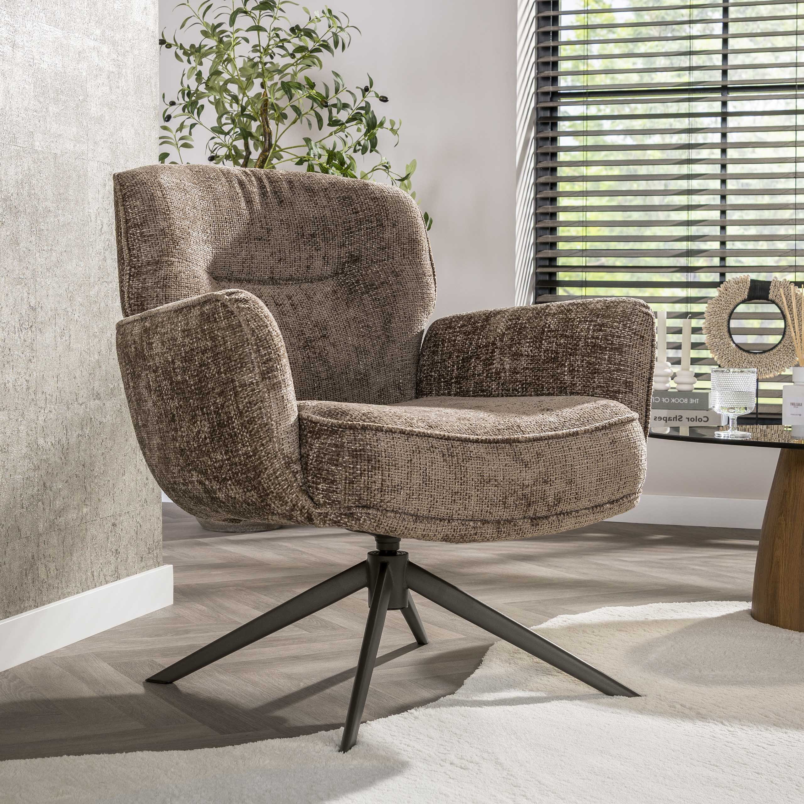 LifestyleFurn Draauifauteuil Laisa Chenille - Champagne/Bruin