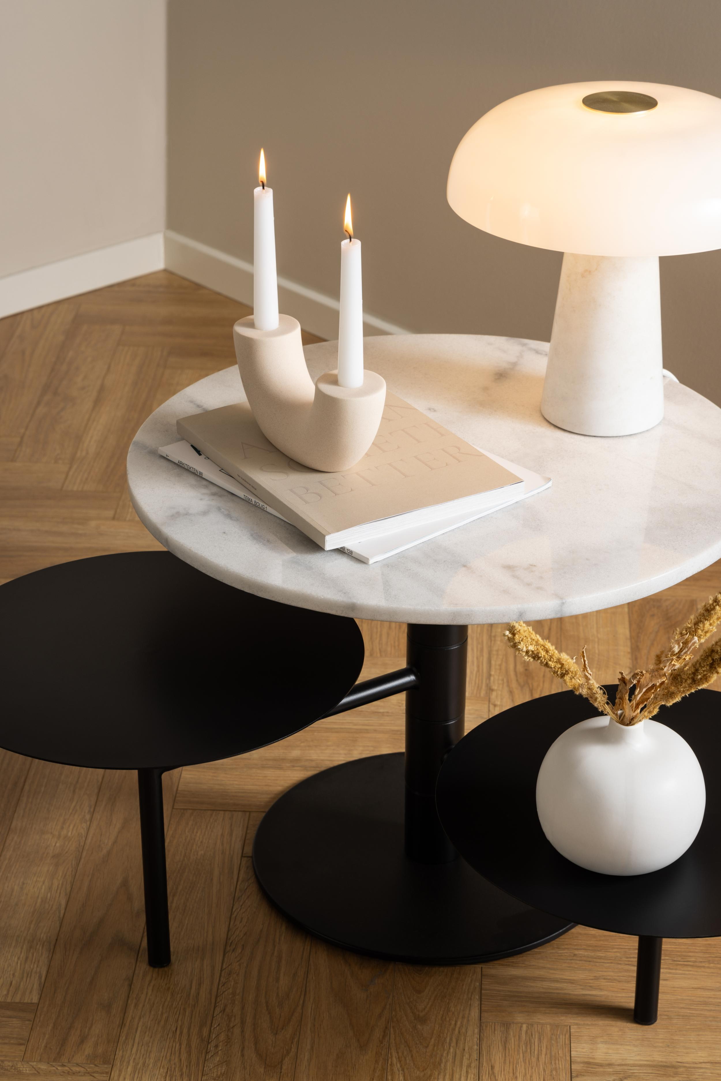 Bendt Salontafel / Bijzettafel 'Saprina' Marmer en staal, Met 3 bladen, kleur Wit