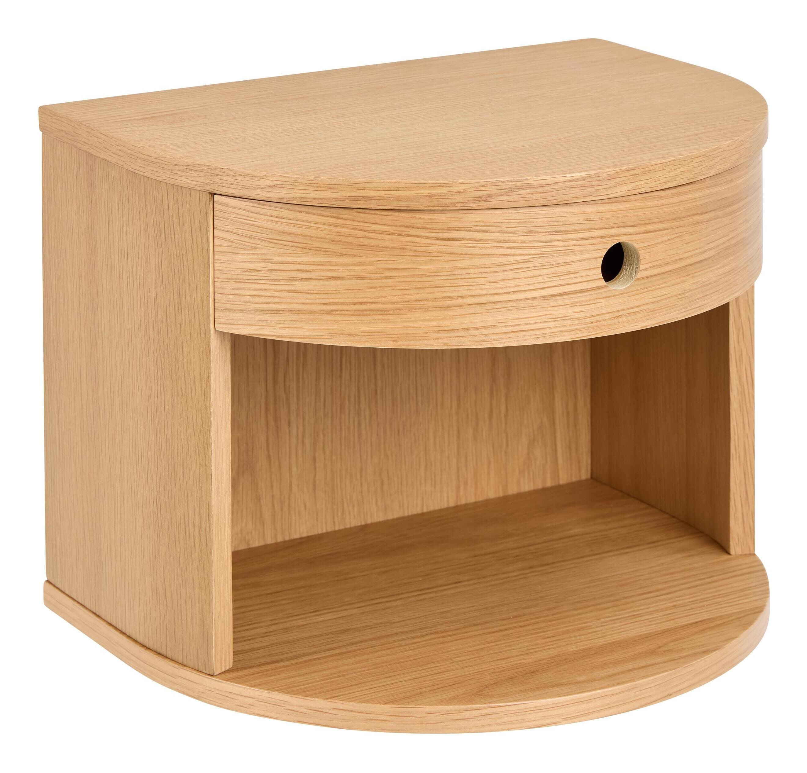 Bendt Zwevend Halfrond Nachtkastje Seula Eikenfineer, Met 1 lade - Naturel