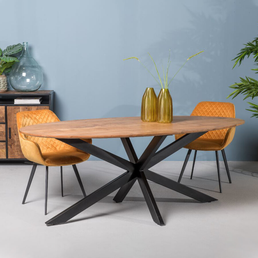 LivingFurn Ovale Eettafel Oslo Acaciahout en staal - Naturel, 240 x 110cm - Ovaal