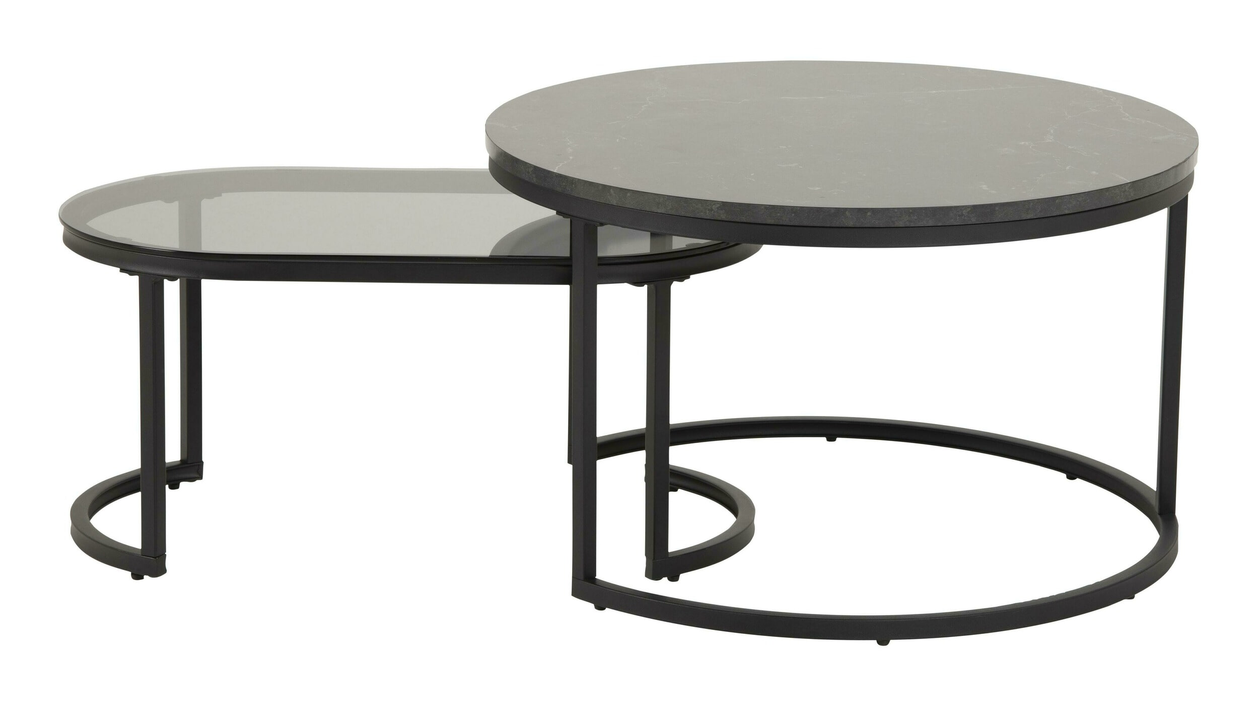 Bendt Salontafel 'Flemming' Set van 2 stuks, Marmerlook en glas, kleur zwart