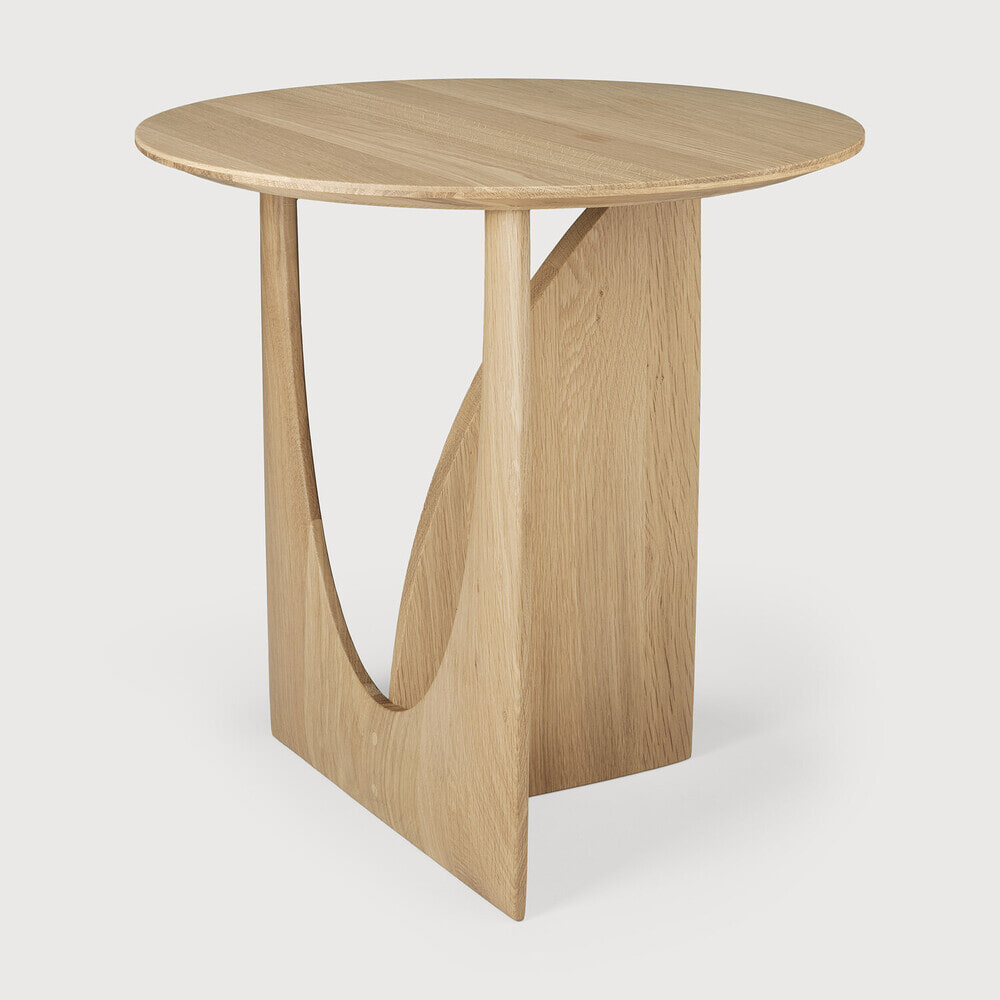 Ethnicraft Ronde Bijzettafel 'Geometric' Gevernist Eikenhout, 51cm, kleur Naturel