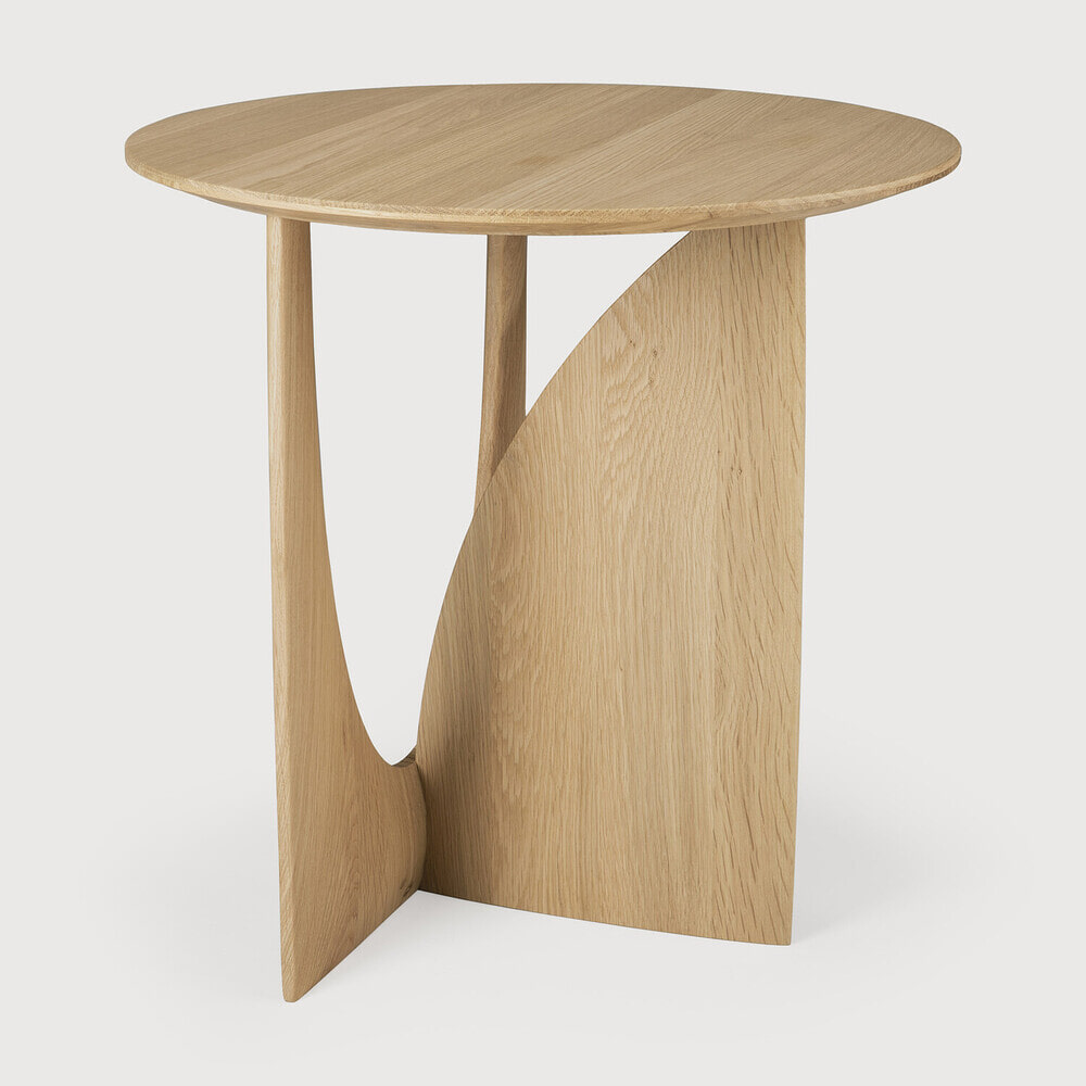 Ethnicraft Ronde Bijzettafel 'Geometric' Gevernist Eikenhout, 51cm, kleur Naturel