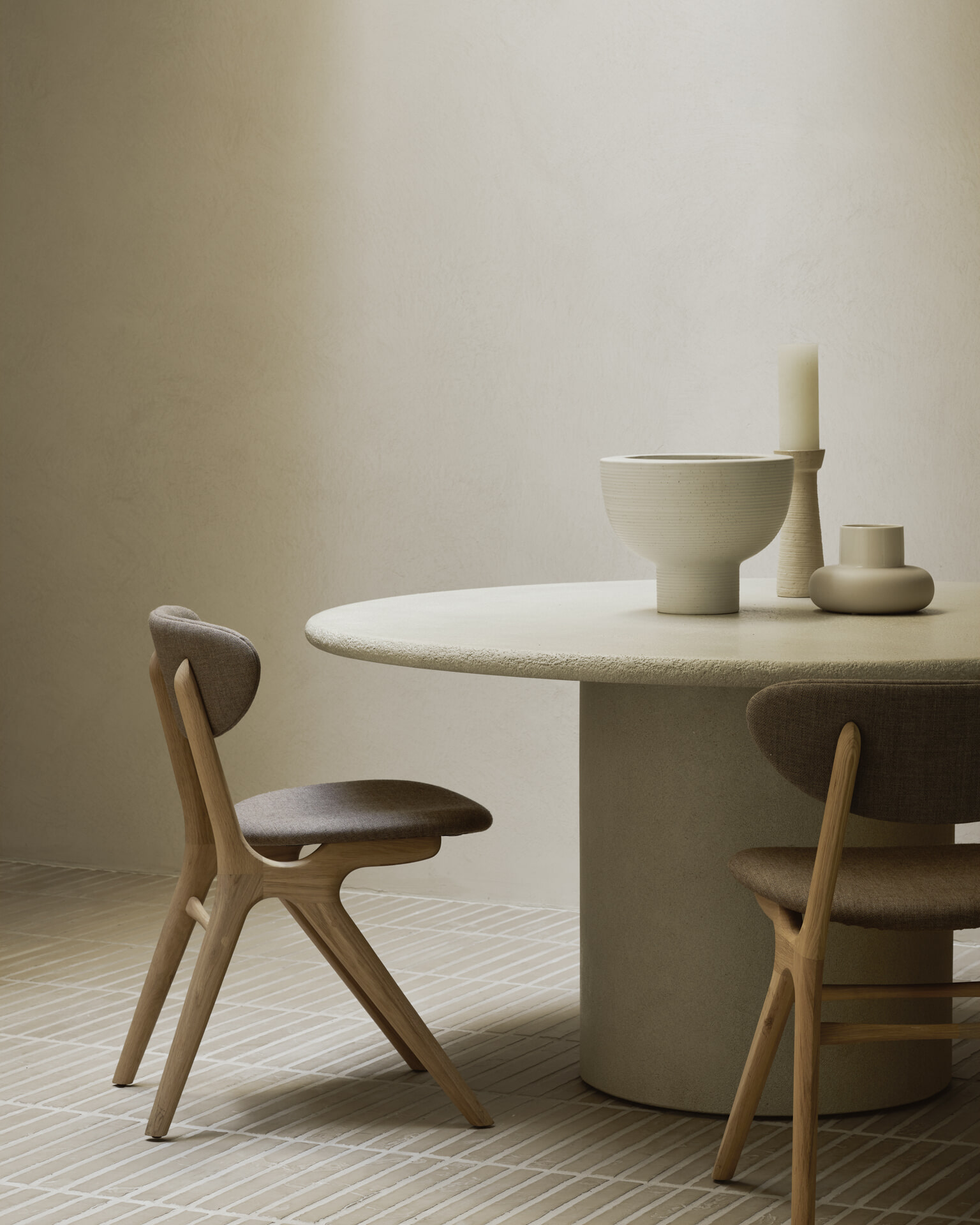 Ethnicraft Ronde Eettafel 'Elements' Microcement, 150cm, kleur Off White