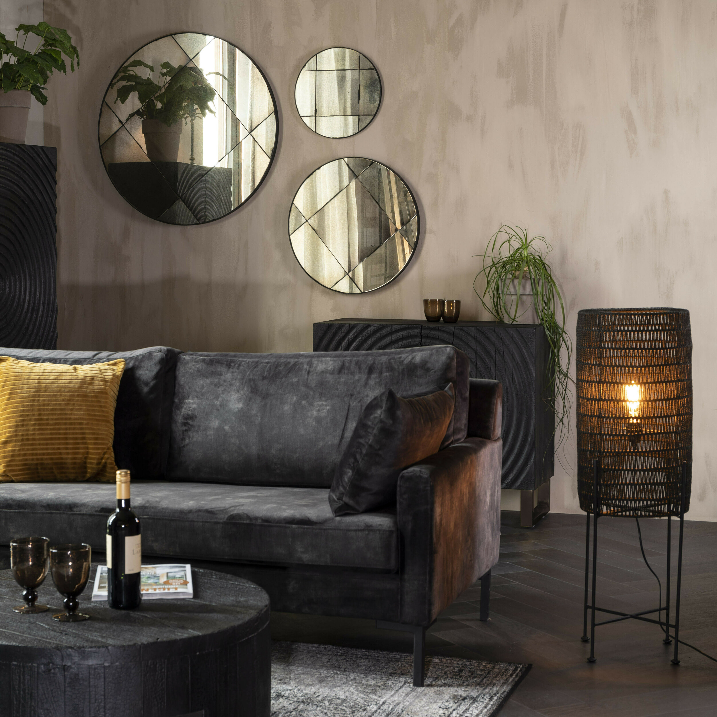 Dutchbone Vloerlamp 'Kari' Jute, kleur Zwart