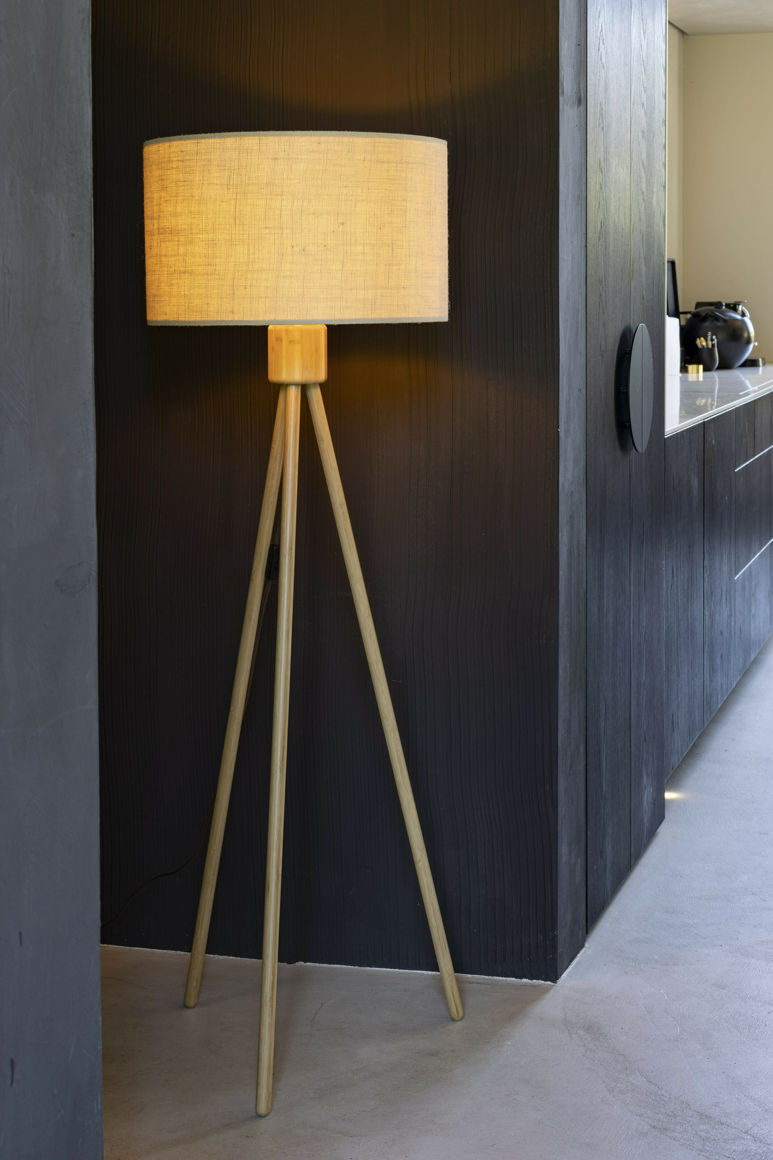 Zuiver Vloerlamp 'Fan Bamboo' Bamboe en linnen, 155cm