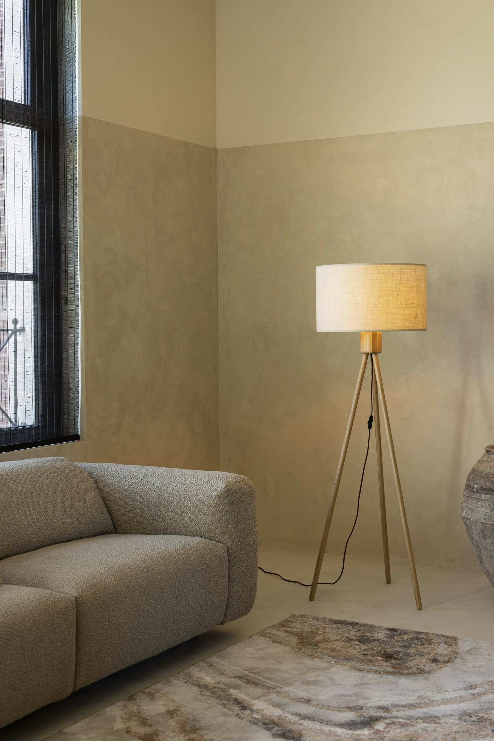 Zuiver Vloerlamp 'Fan Bamboo' Bamboe en linnen, 155cm
