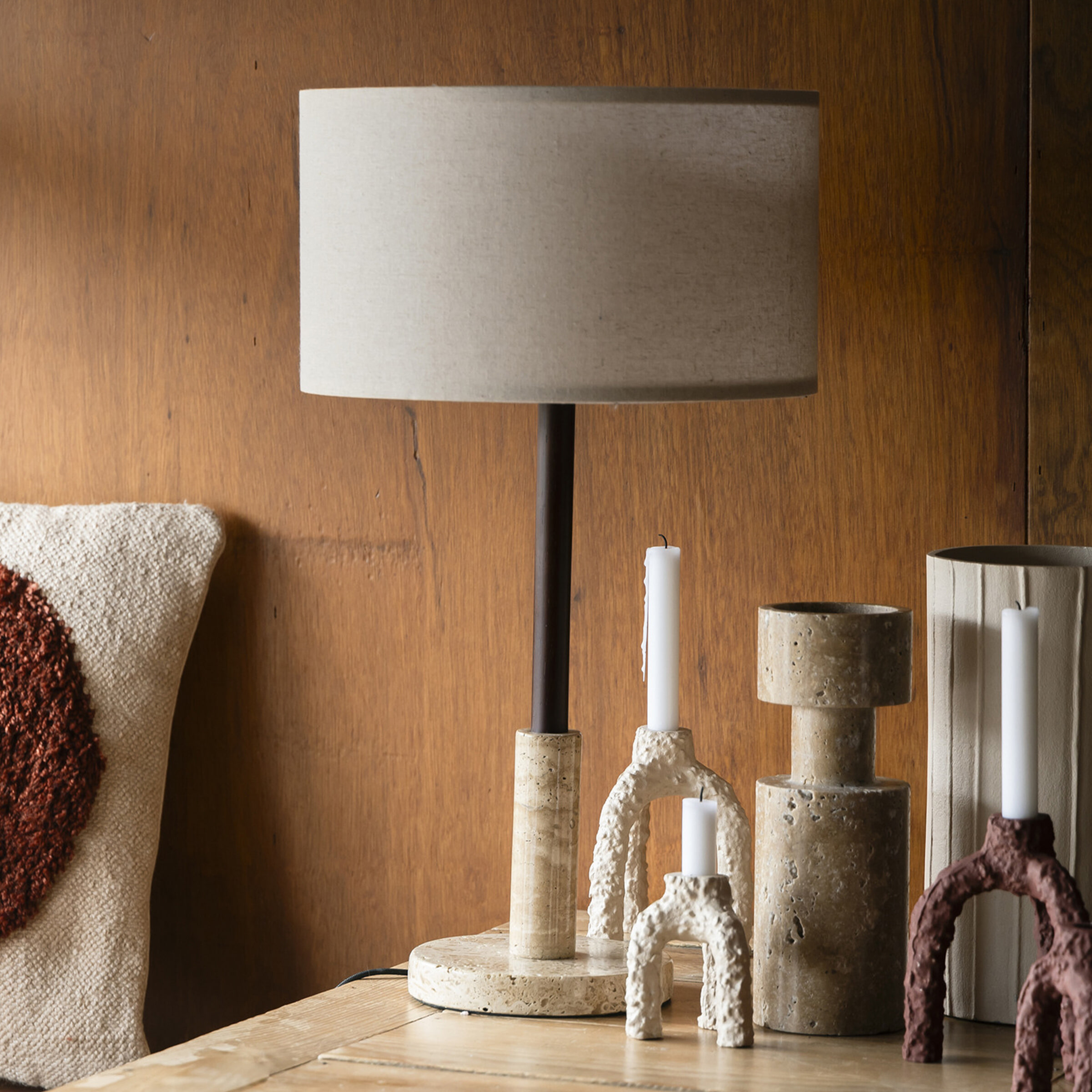 Dutchbone Tafellamp 'Jackson' Travertin en hout, 61cm hoog