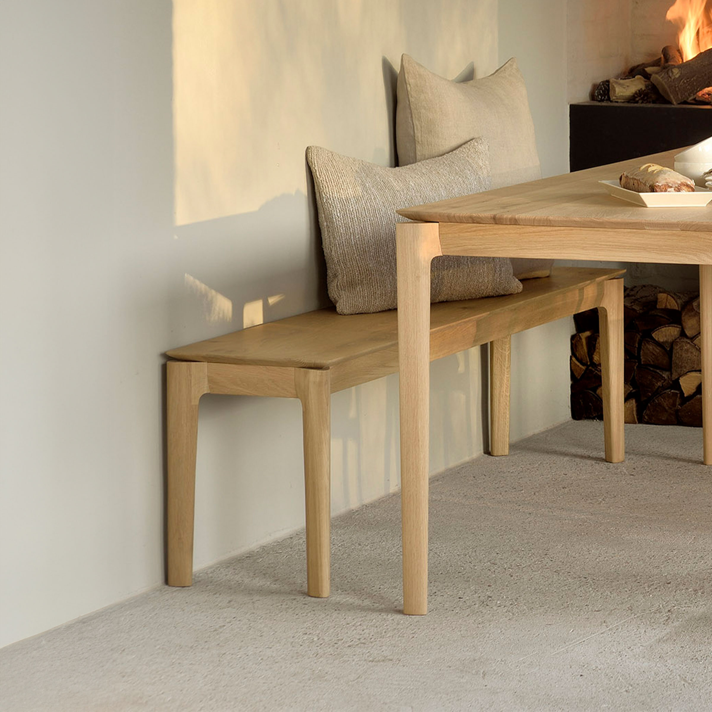 Ethnicraft Eetkamerbank 'Bok' Geolied Eikenhout, 126cm, kleur Naturel