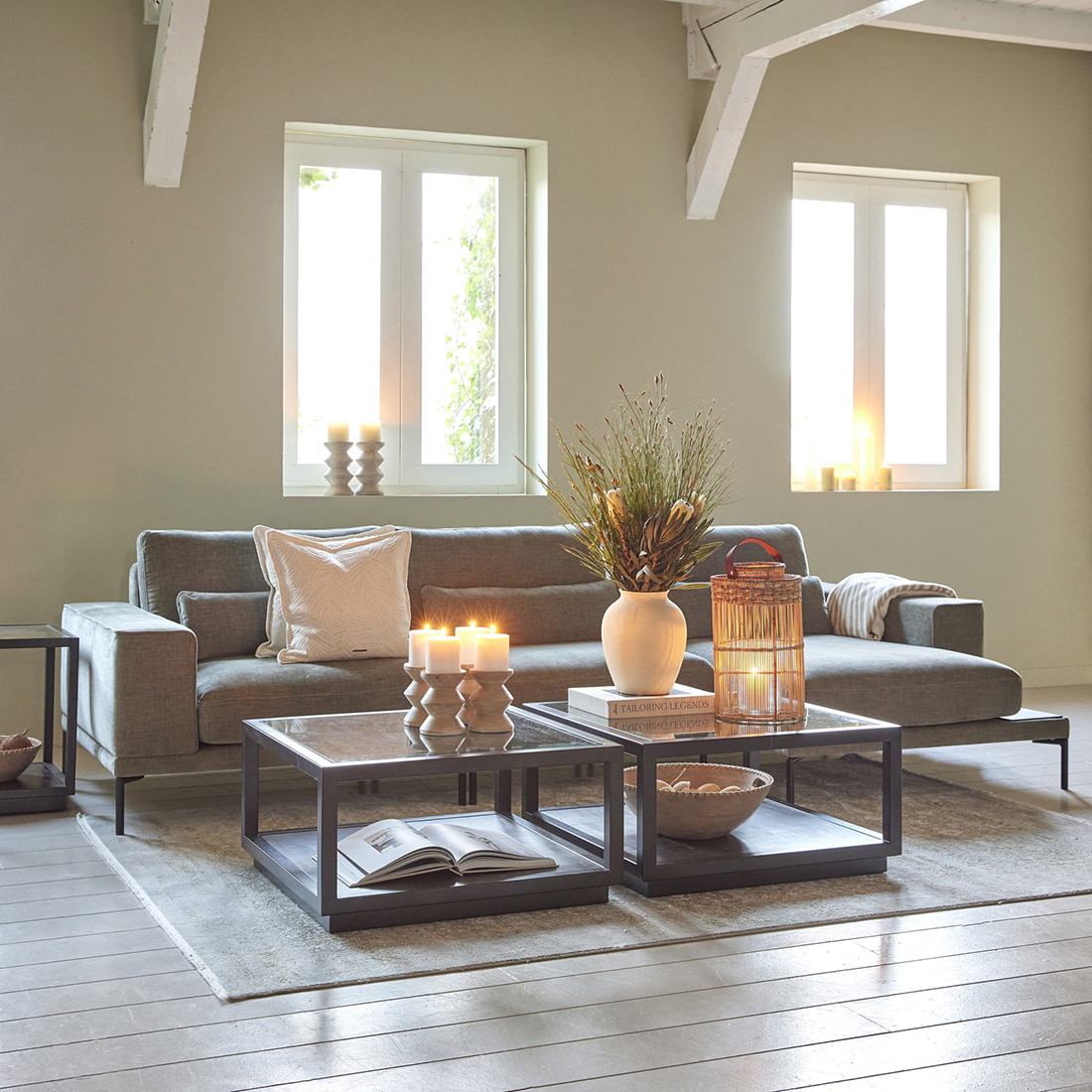 Rivièra Maison Salontafel 'Roger' Mangohout en glas, 80 x 80cm