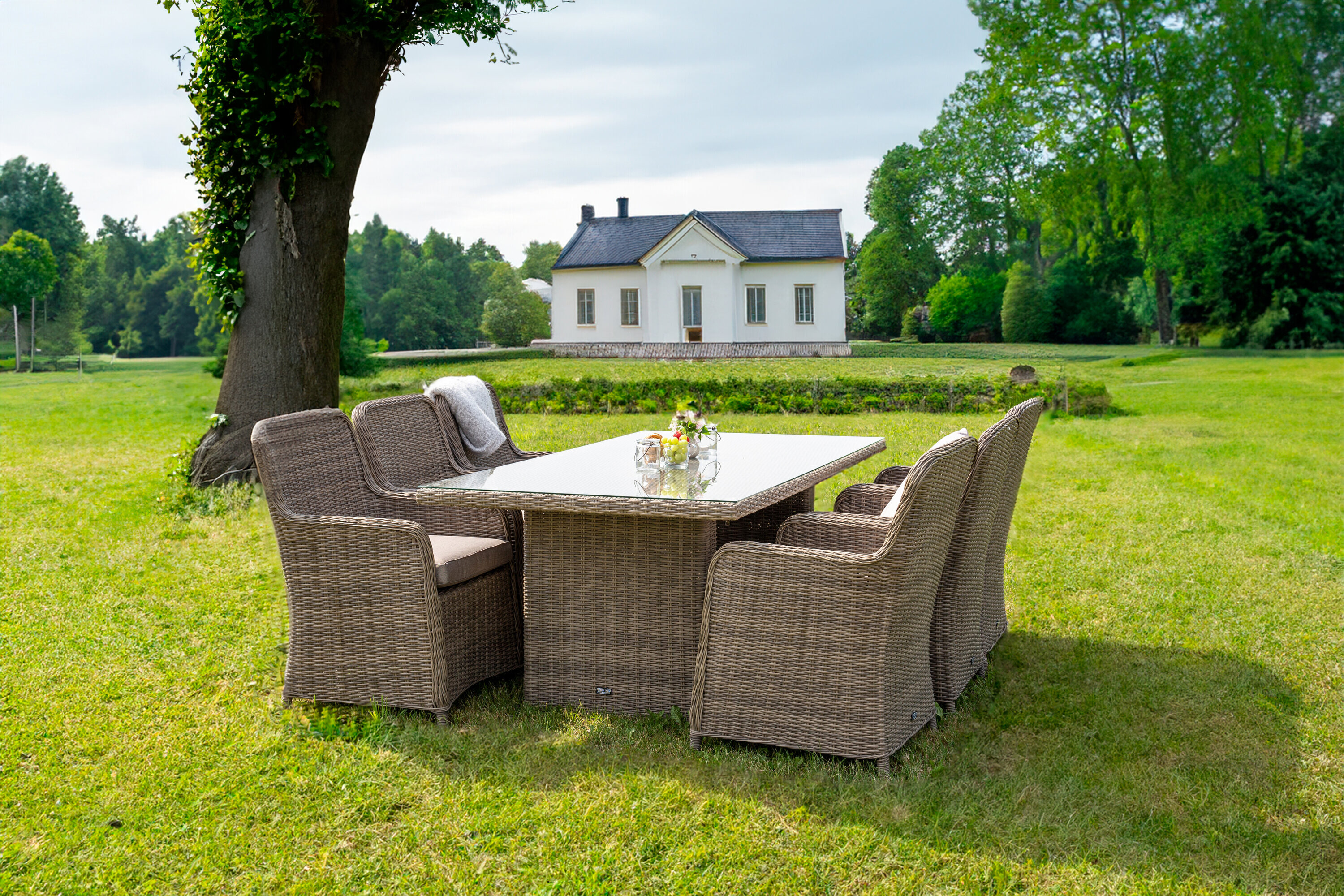 Nohr Outdoor Diningset 'Froilan' Wicker, kleur Naturel