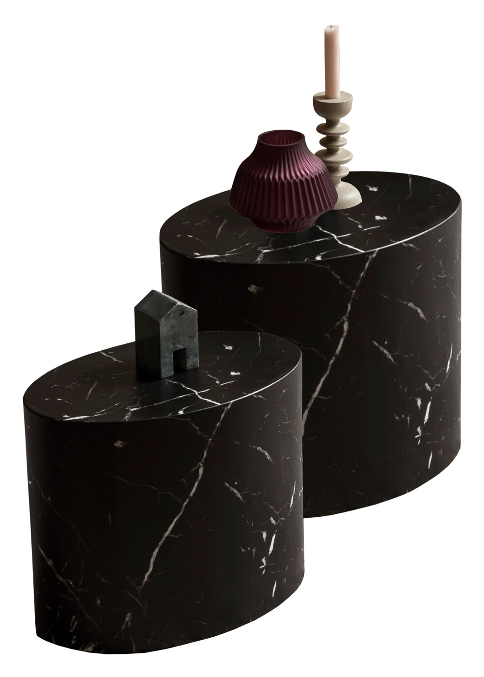Artistiq Ovale Salontafel 'Marlenne' Marmerlook, Set van 2 stuks, kleur Zwart