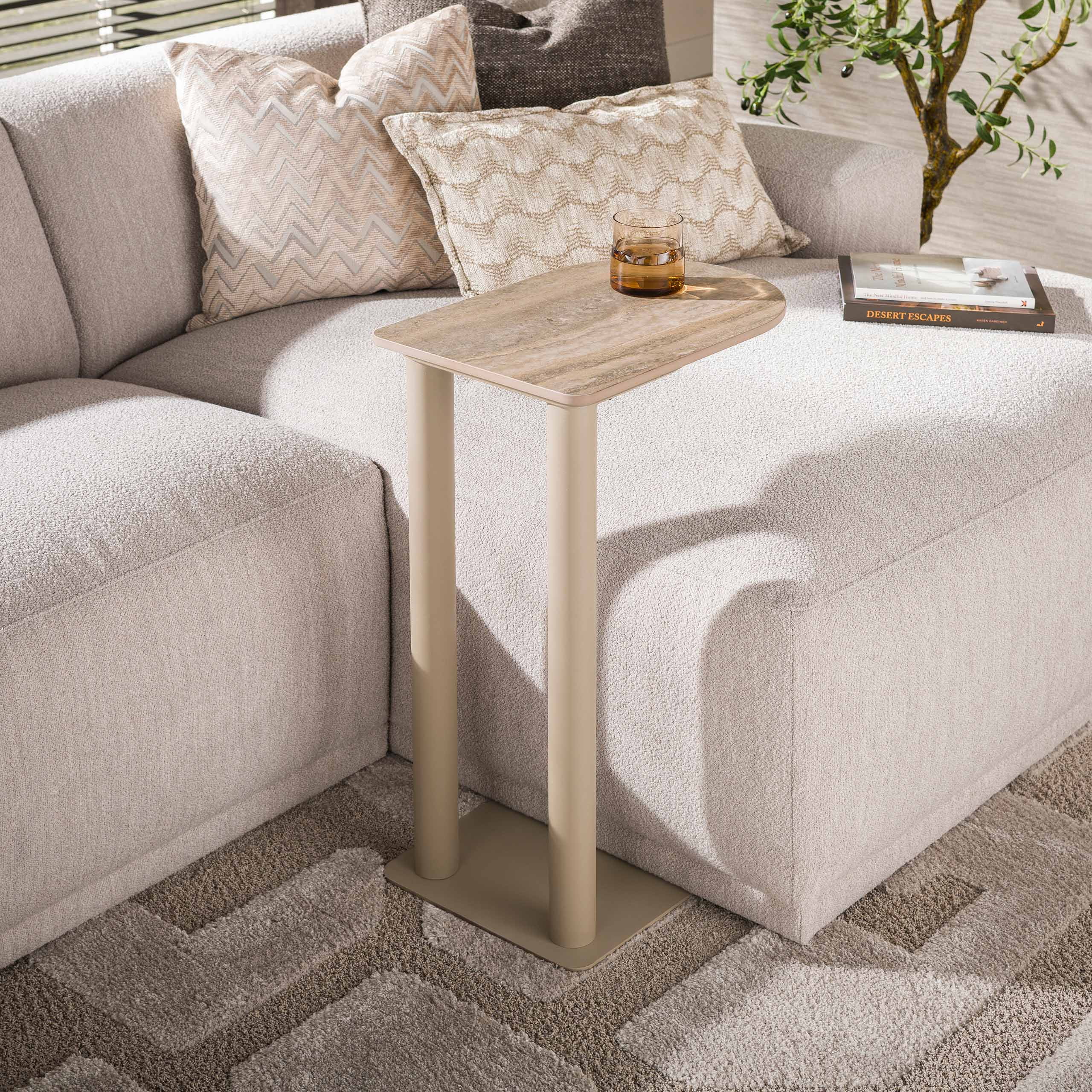 LifestyleFurn Laptoptafel Atif Keramiek in travertinlook, 30 x 45cm - Beige