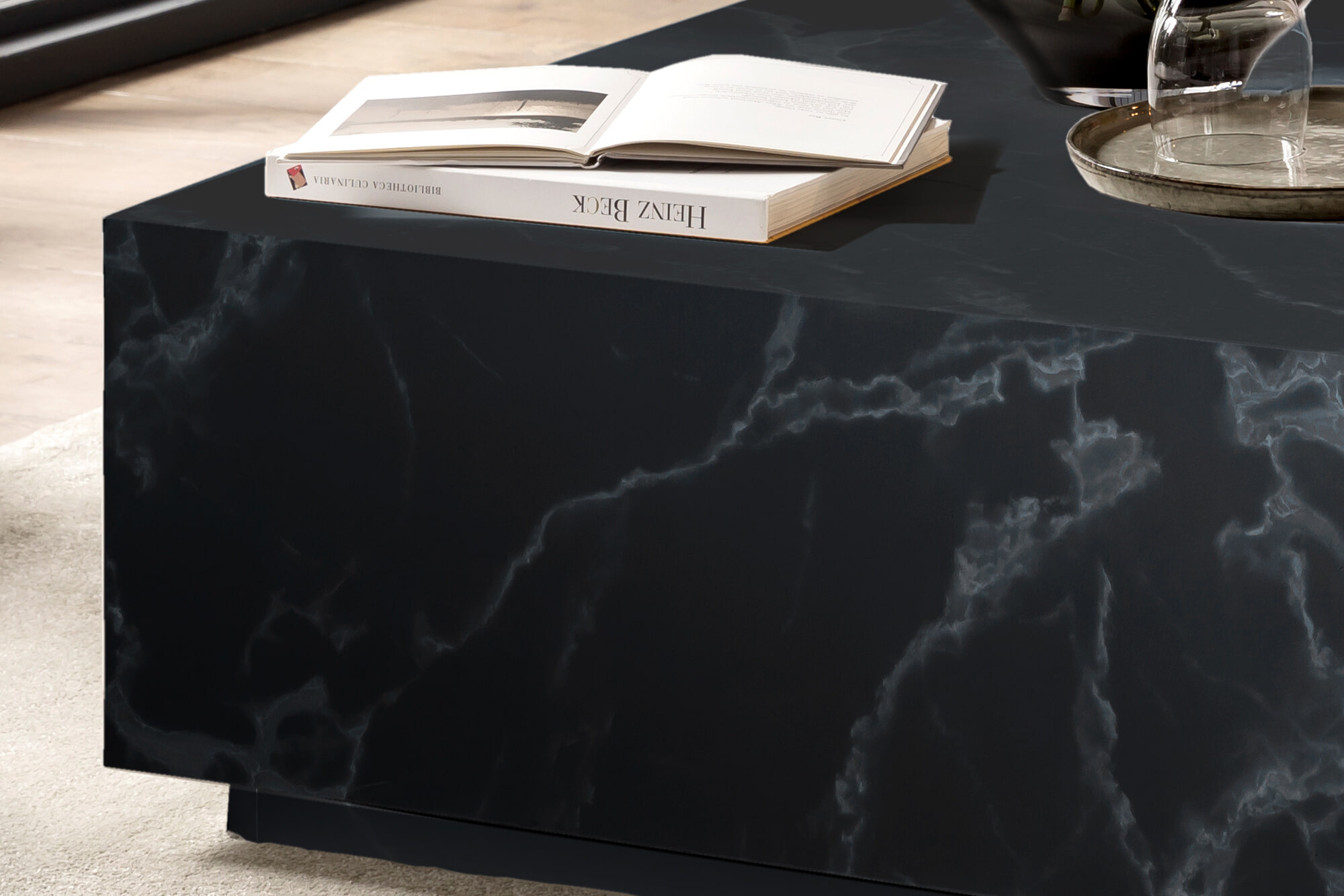 Artistiq Salontafel 'Marlenne' Marmerlook, 90 x 90cm, kleur Zwart
