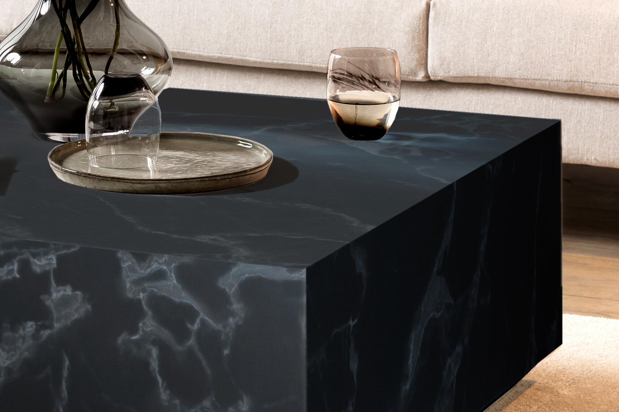 Artistiq Salontafel 'Marlenne' Marmerlook, 90 x 90cm, kleur Zwart
