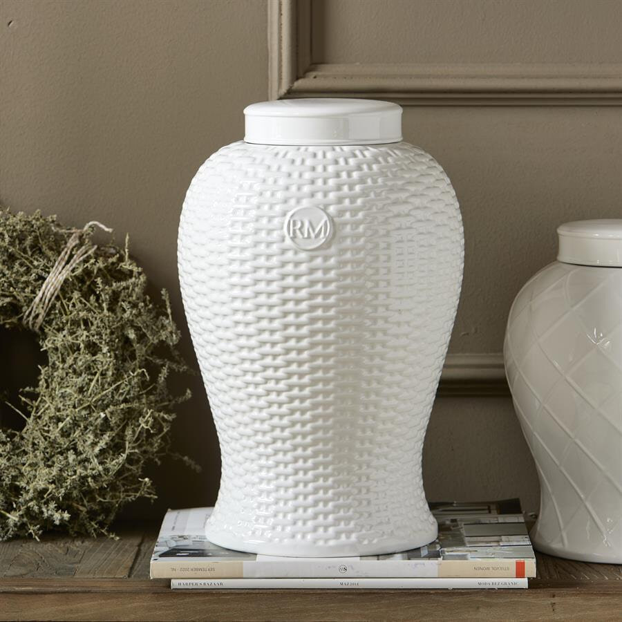 Rivièra Maison Vaas Pomezia Porselein, 36cm - Wit