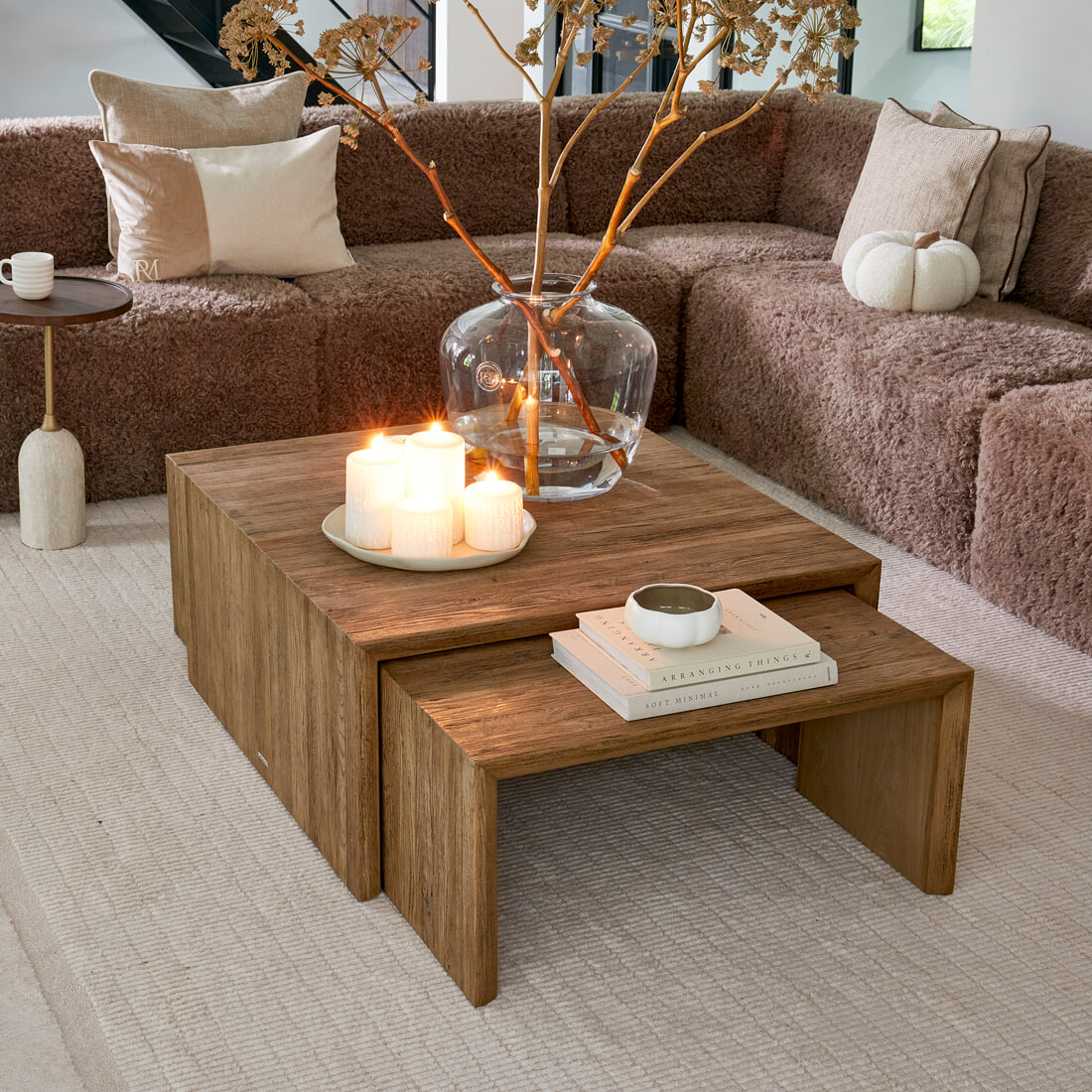 Rivièra Maison Salontafel 'Sant Mateu' Eikenhout, Set van 3 stuks